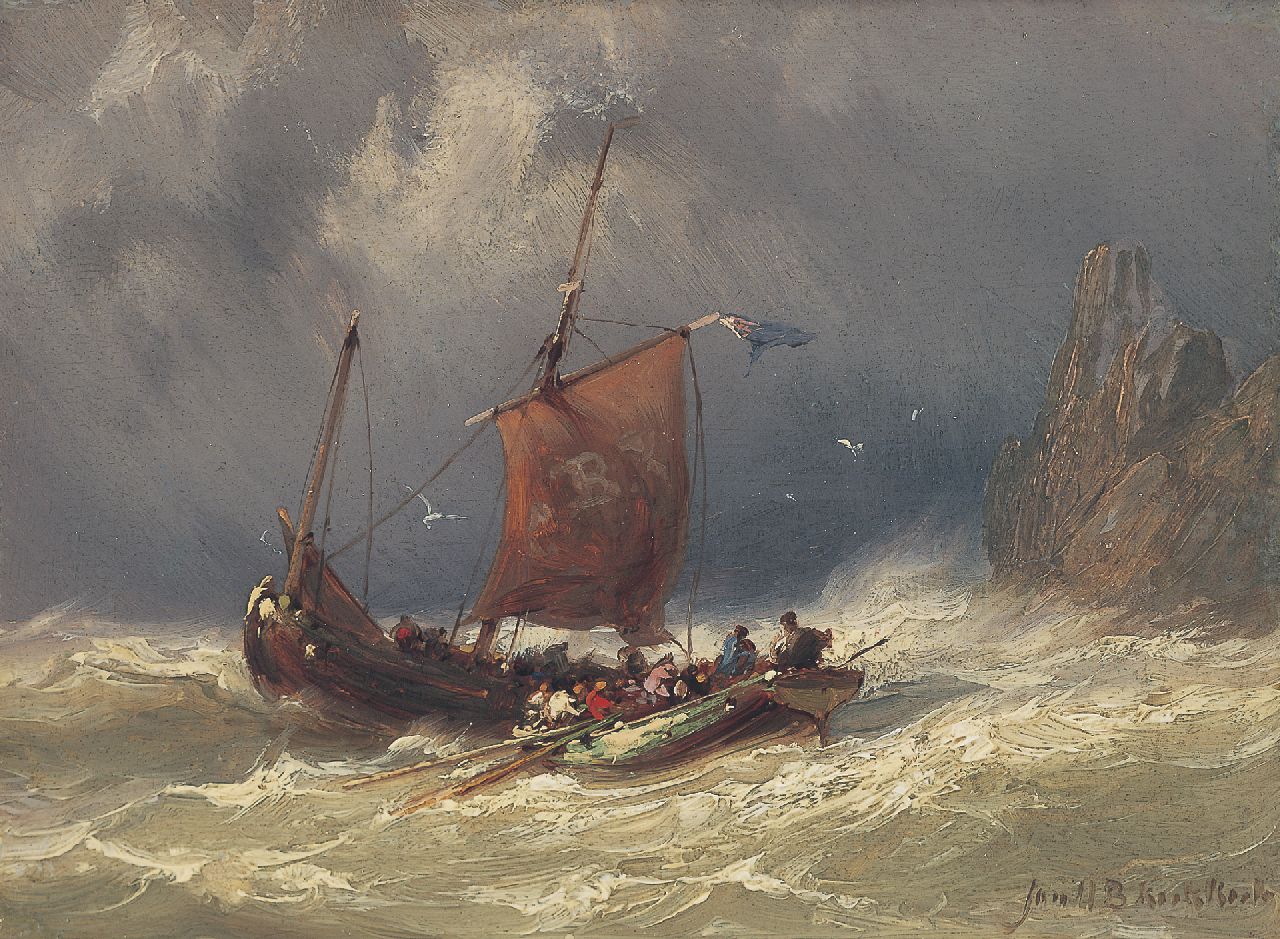 Koekkoek J.H.B.  | Johannes Hermanus Barend 'Jan H.B.' Koekkoek, Schepen in zwaar weer, olieverf op paneel 11,8 x 16,1 cm, gesigneerd rechtsonder