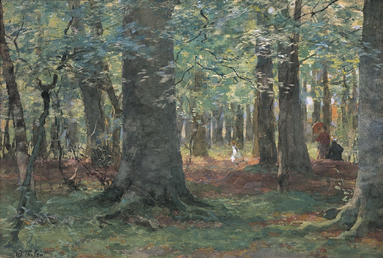 Tholen W.B. | Willem Bastiaan Tholen, Zomerdag in het bos, aquarel op papier 33,0 x 47,4 cm, gesigneerd linksonder Tholen W.B. | Willem Bastiaan Tholen, Zomerdag in het bos, aquarel op papier 33,0 x 47,4 cm, gesigneerd linksonder