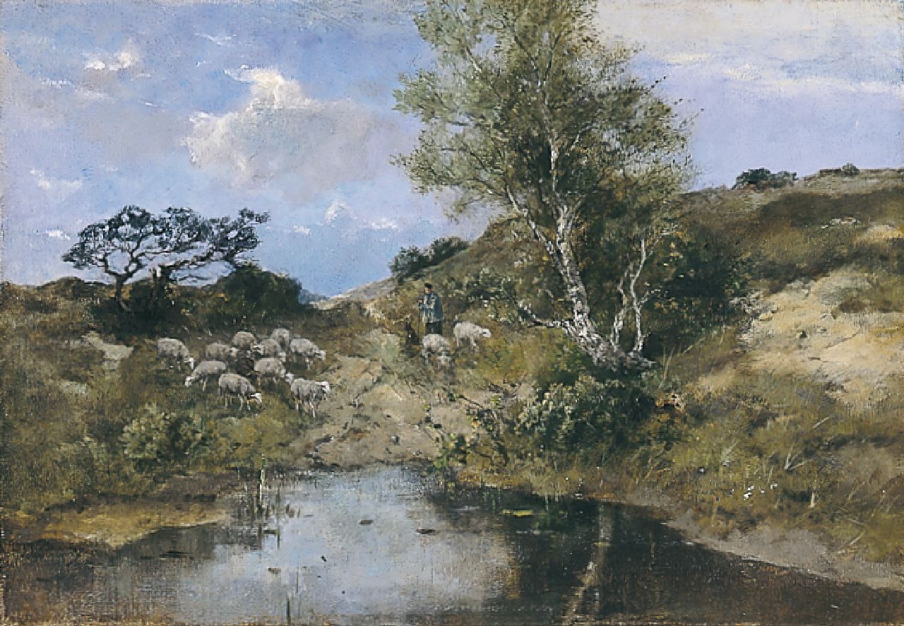 Scherrewitz J.F.C.  | Johan Frederik Cornelis Scherrewitz, Schaapskudde in de duinen, olieverf op doek 46,0 x 65,5 cm, gesigneerd linksonder