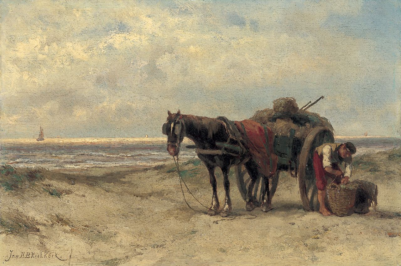 Koekkoek J.H.B. | Johannes Hermanus Barend 'Jan H.B.' Koekkoek, Schelpenvisser aan het strand, olieverf op paneel 33,0 x 49,0 cm, gesigneerd linksonder Koekkoek J.H.B. | Johannes Hermanus Barend 'Jan H.B.' Koekkoek, Schelpenvisser aan het strand, olieverf op paneel 33,0 x 49,0 cm, gesigneerd linksonder