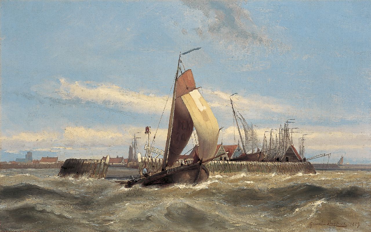 Koekkoek G.J.  | Gerardus Johannes 'Gerard' Koekkoek, Uitvarende botter, Marken, olieverf op doek 37,1 x 59,1 cm, gesigneerd rechtsonder en gedateerd 1889