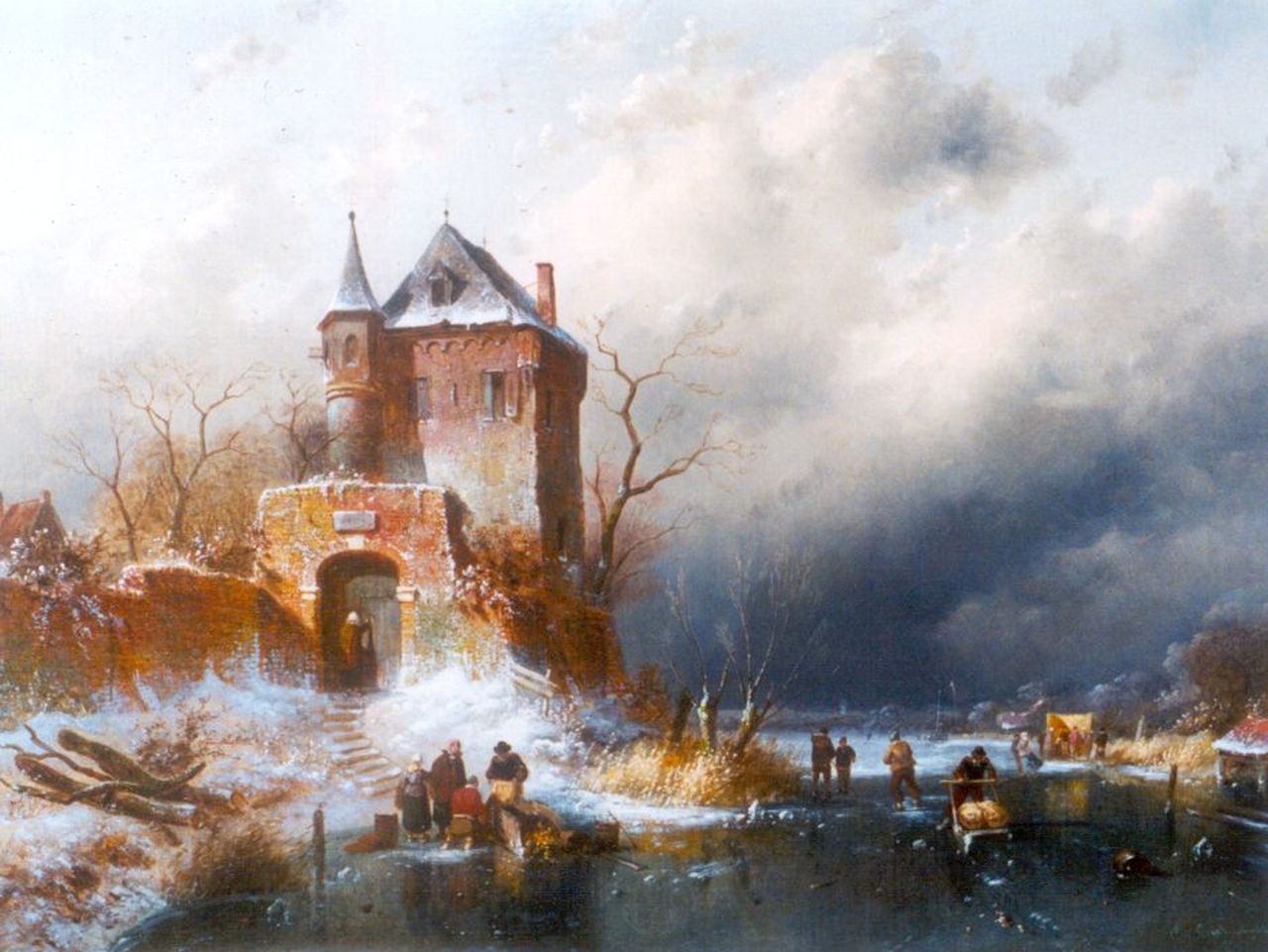 Leickert C.H.J.  | 'Charles' Henri Joseph Leickert, IJzige koude op een bevroren rivier, olieverf op doek 37,1 x 49,6 cm, gesigneerd rechtsonder en gedateerd '63