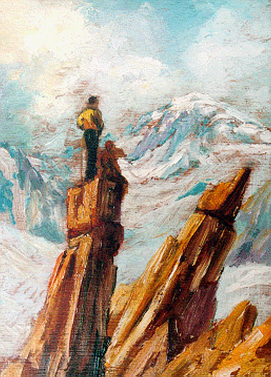 Magnat L.H. | Louis Henri Magnat, Op de bergspits, olieverf op paneel 21,8 x 15,7 cm, gesigneerd rechtsonder Magnat L.H. | Louis Henri Magnat, Op de bergspits, olieverf op paneel 21,8 x 15,7 cm, gesigneerd rechtsonder