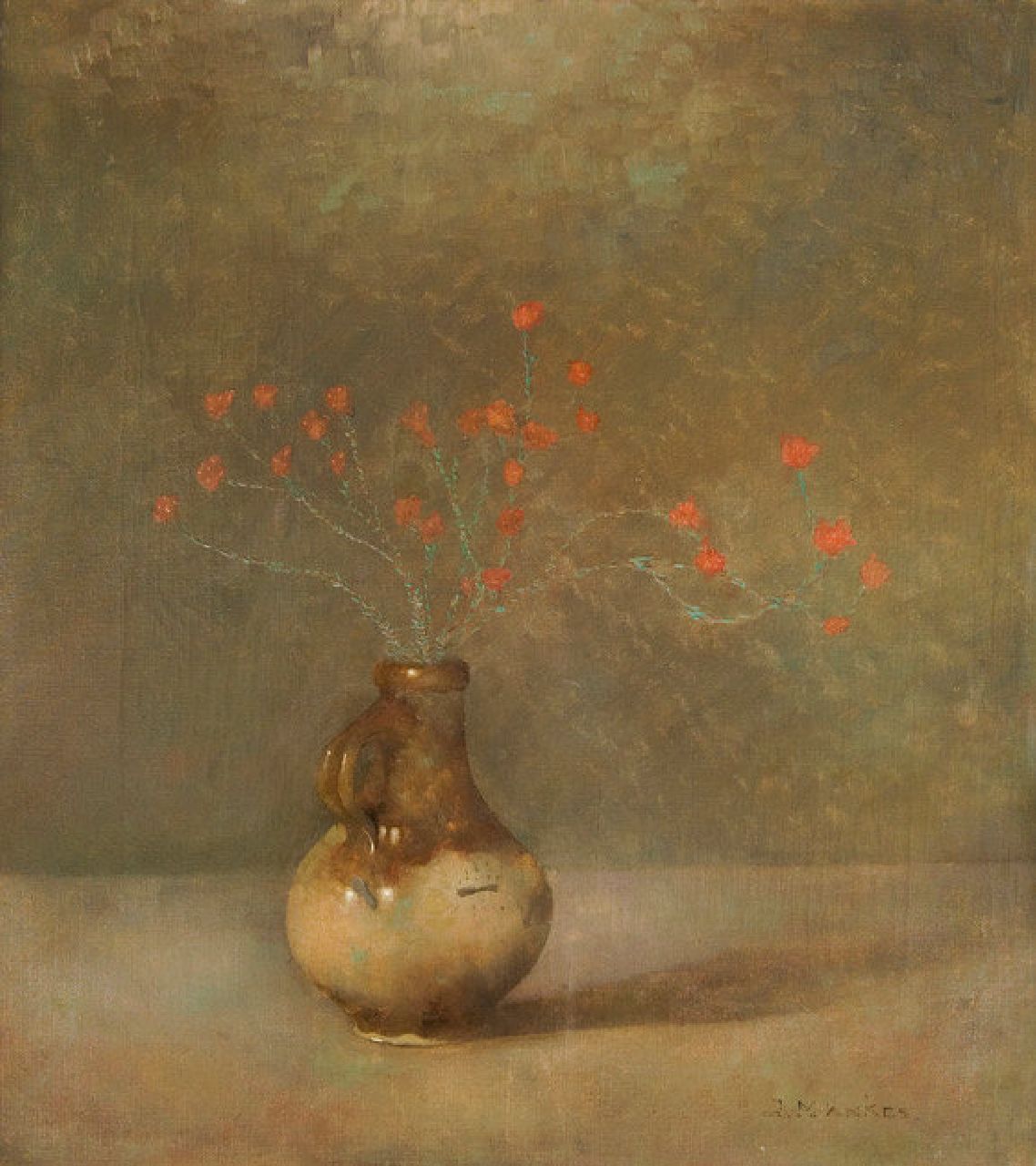Mankes J. | Jan Mankes, Kruikje met dopheide, olieverf op doek 40,5 x 36,5 cm, gesigneerd rechtsonder en te dateren 1911 Mankes J. | Jan Mankes, Kruikje met dopheide, olieverf op doek 40,5 x 36,5 cm, gesigneerd rechtsonder en te dateren 1911