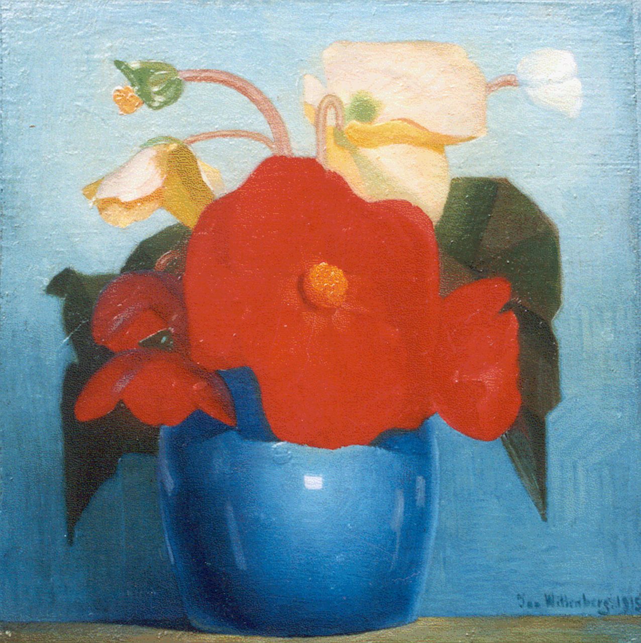 Wittenberg J.H.W. | 'Jan' Hendrik Willem Wittenberg, Begonia's, olieverf op doek op paneel 25,0 x 24,5 cm, gesigneerd rechtsonder en gedateerd 1915 Wittenberg J.H.W. | 'Jan' Hendrik Willem Wittenberg, Begonia's, olieverf op doek op paneel 25,0 x 24,5 cm, gesigneerd rechtsonder en gedateerd 1915