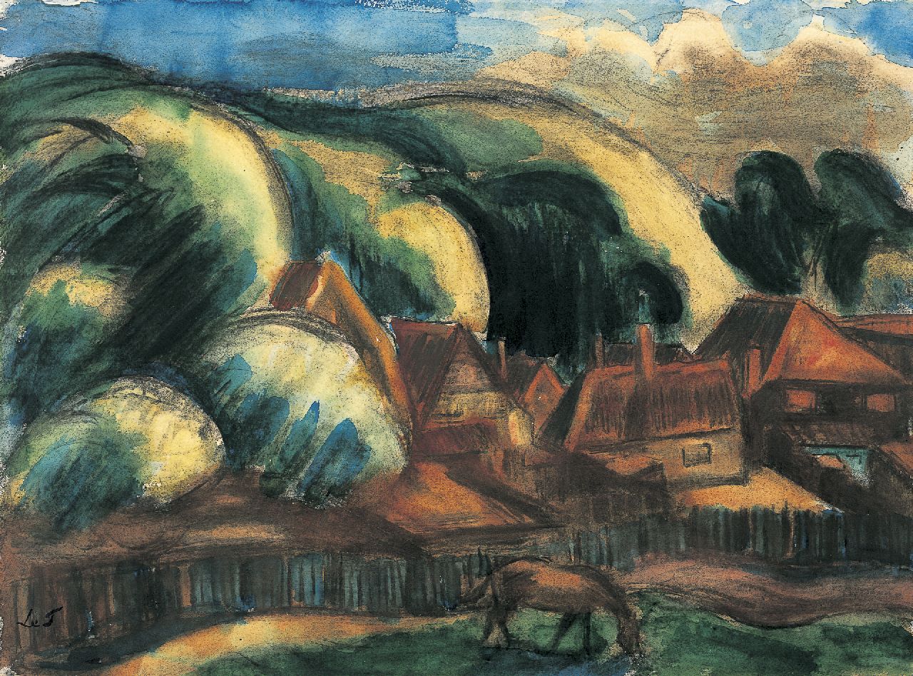 Fauconnier H.V.G. Le | 'Henri' Victor Gabriel Le Fauconnier, Landschap te Sloten, houtskool en aquarel op papier 56,9 x 76,9 cm, gesigneerd linksonder met initialen en te dateren ca. 1916-1917 Fauconnier H.V.G. Le | 'Henri' Victor Gabriel Le Fauconnier, Landschap te Sloten, houtskool en aquarel op papier 56,9 x 76,9 cm, gesigneerd linksonder met initialen en te dateren ca. 1916-1917