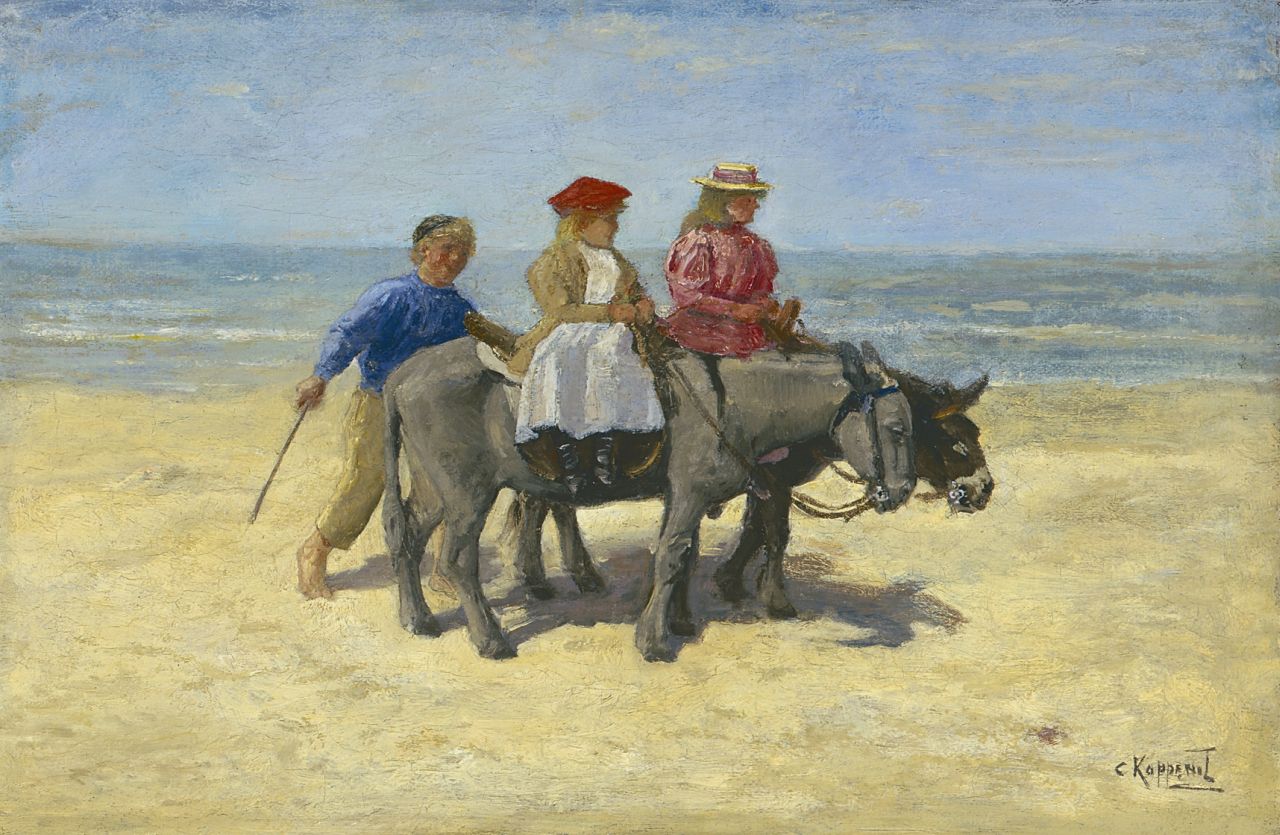 Koppenol C. | Cornelis 'Kees' Koppenol, Ezeltje rijden op het strand, olieverf op doek 23,2 x 35,5 cm, gesigneerd rechtsonder Koppenol C. | Cornelis 'Kees' Koppenol, Ezeltje rijden op het strand, olieverf op doek 23,2 x 35,5 cm, gesigneerd rechtsonder