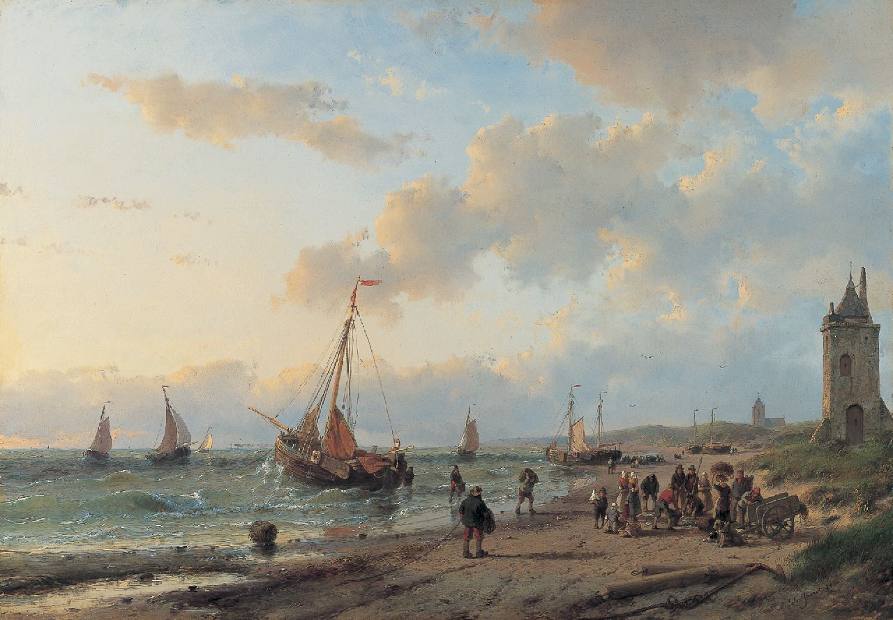 Schelfhout A. | Andreas Schelfhout, Visafslag op het strand, olieverf op paneel 44,3 x 63,5 cm, gesigneerd rechtsonder en gedateerd '58 Schelfhout A. | Andreas Schelfhout, Visafslag op het strand, olieverf op paneel 44,3 x 63,5 cm, gesigneerd rechtsonder en gedateerd '58