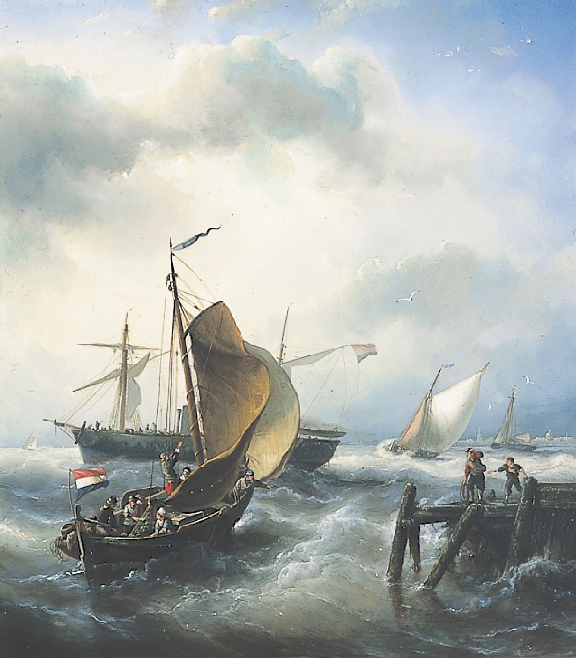 Riegen N. | Nicolaas Riegen, Laverende schepen in een storm, olieverf op paneel 48,1 x 42,4 cm, gesigneerd rechtsonder en gedateerd 1866 Riegen N. | Nicolaas Riegen, Laverende schepen in een storm, olieverf op paneel 48,1 x 42,4 cm, gesigneerd rechtsonder en gedateerd 1866