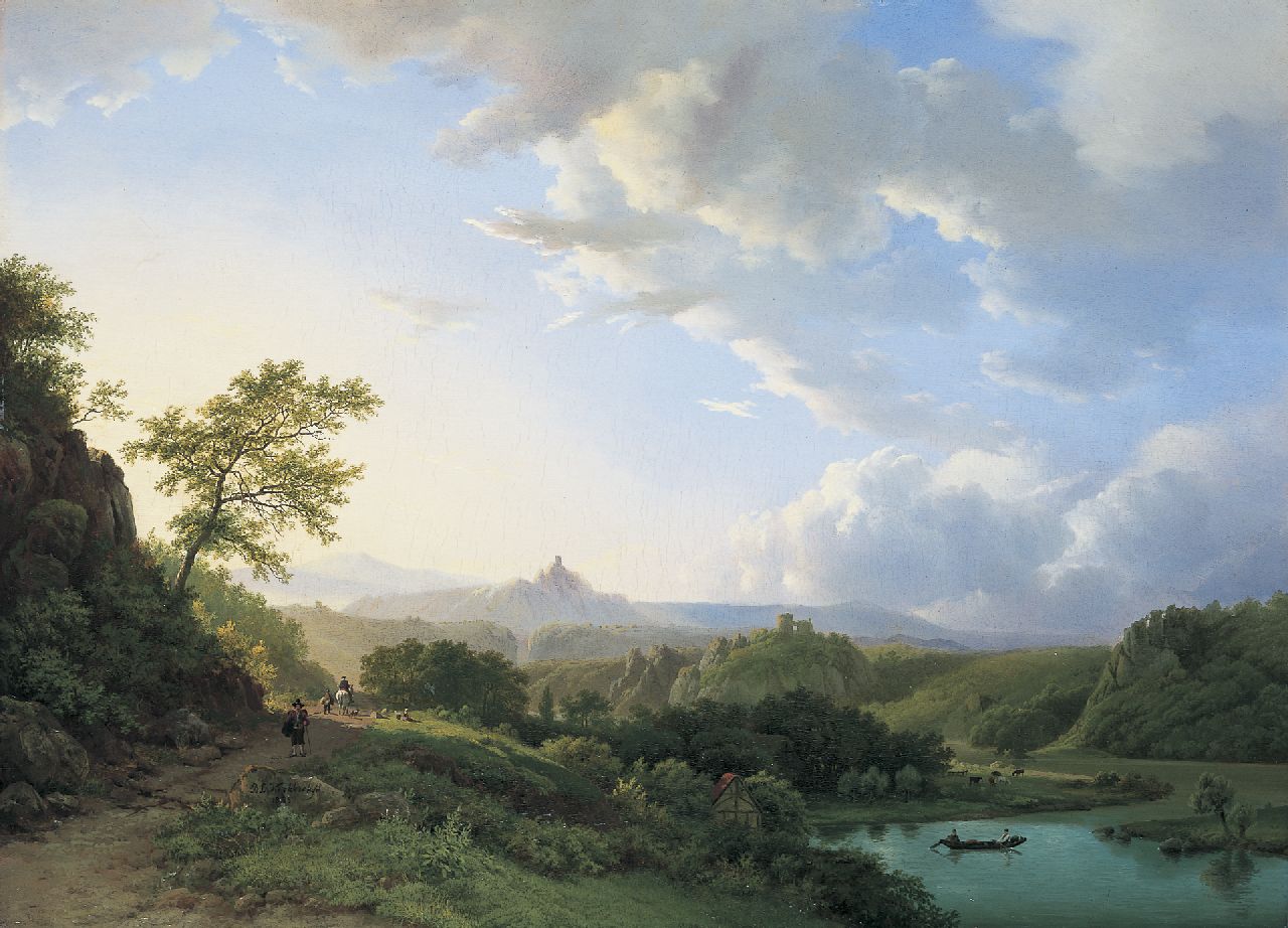 Koekkoek B.C. | Barend Cornelis Koekkoek, Zomers Rijnlandschap, Duitsland, olieverf op paneel 37,9 x 52,0 cm, gesigneerd linksonder en gedateerd 1835 Koekkoek B.C. | Barend Cornelis Koekkoek, Zomers Rijnlandschap, Duitsland, olieverf op paneel 37,9 x 52,0 cm, gesigneerd linksonder en gedateerd 1835