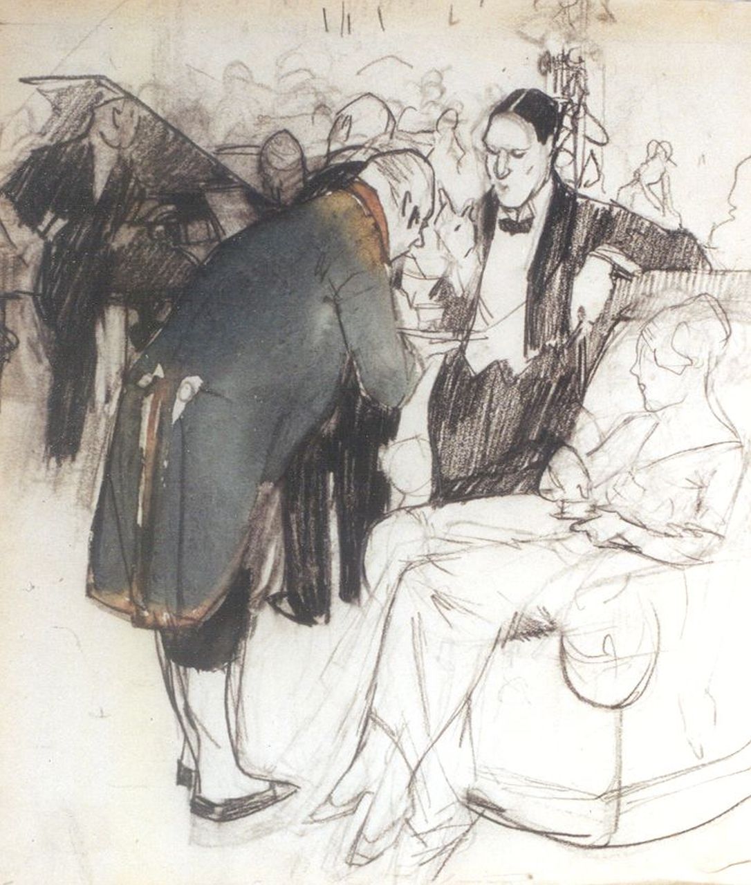 Gestel L. | Leendert 'Leo' Gestel, Het feest, zwart krijt en aquarel op papier 21,4 x 18,1 cm Gestel L. | Leendert 'Leo' Gestel, Het feest, zwart krijt en aquarel op papier 21,4 x 18,1 cm