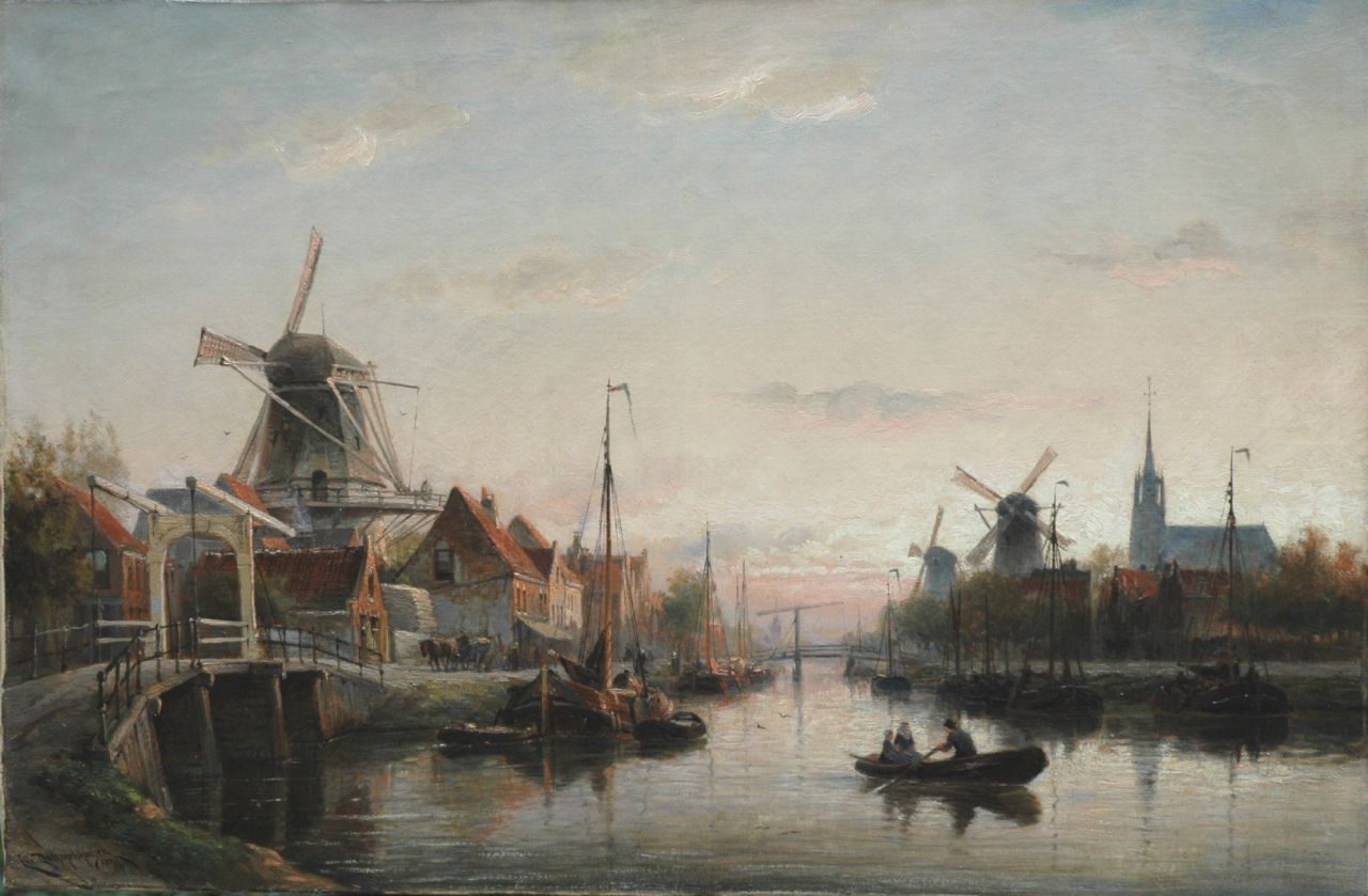 Dommelshuizen C.C. | Cornelis Christiaan Dommelshuizen, Maassluis bij avond, olieverf op doek 52,2 x 79,1 cm, gesigneerd linksonder en gedateerd 1897 Dommelshuizen C.C. | Cornelis Christiaan Dommelshuizen, Maassluis bij avond, olieverf op doek 52,2 x 79,1 cm, gesigneerd linksonder en gedateerd 1897