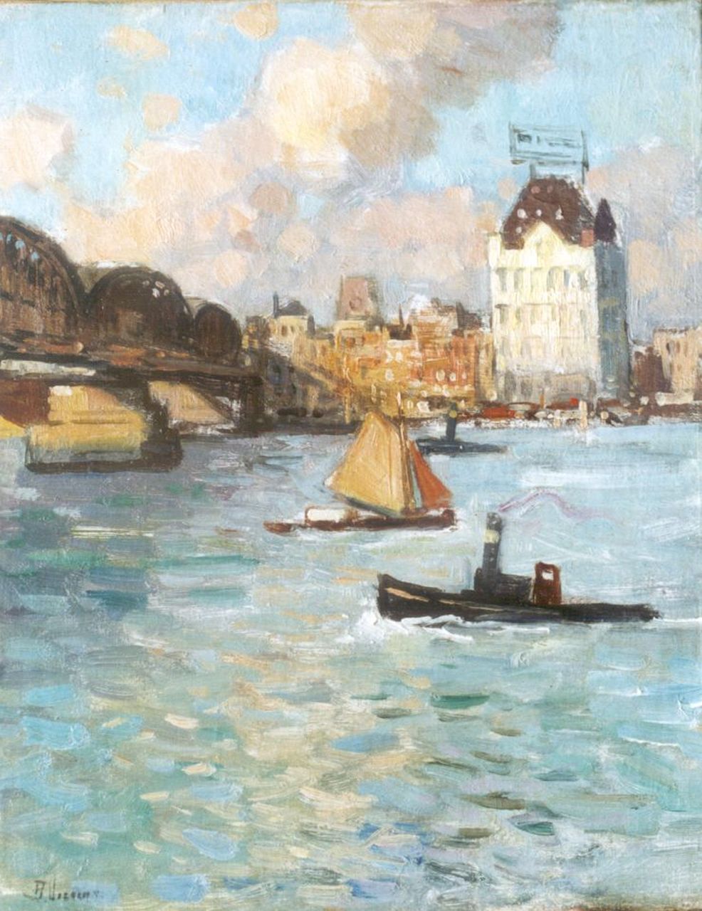 Viegers B.P.  | Bernardus Petrus 'Ben' Viegers, Gezicht op de Maas met Het Witte Huis, Rotterdam, olieverf op doek 30,4 x 24,3 cm, gesigneerd linksonder