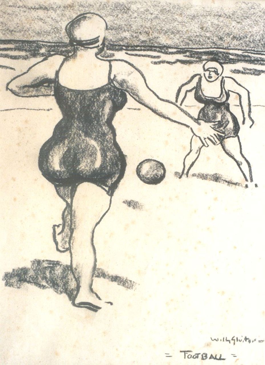 Sluiter J.W. | Jan Willem 'Willy' Sluiter, Het partijtje voetbal, zwart krijt op papier 30,5 x 22,5 cm, gesigneerd rechtsonder Sluiter J.W. | Jan Willem 'Willy' Sluiter, Het partijtje voetbal, zwart krijt op papier 30,5 x 22,5 cm, gesigneerd rechtsonder