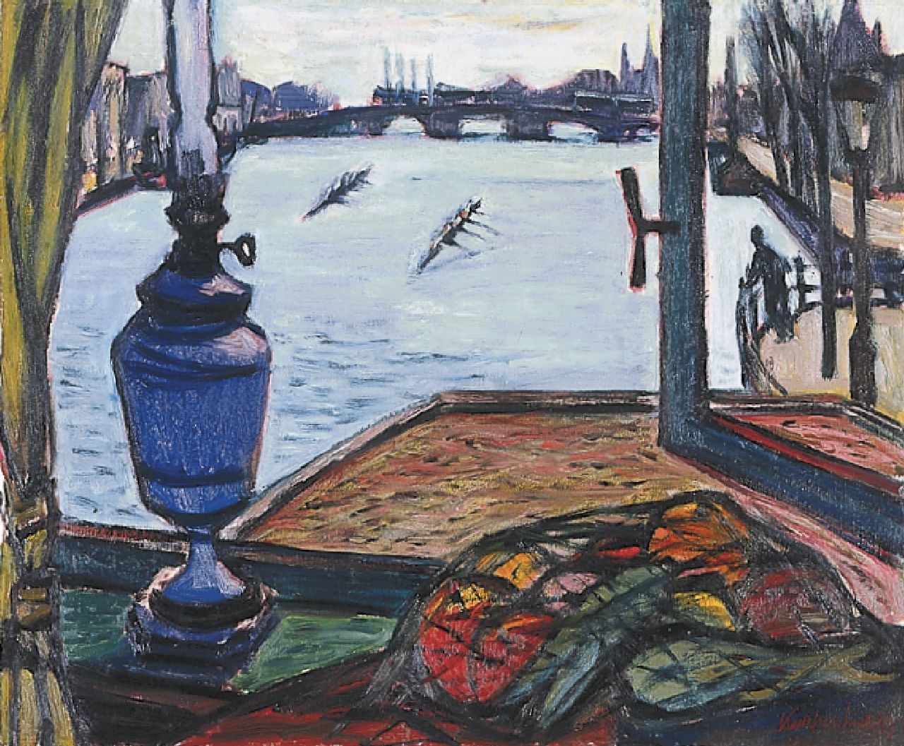 Kurpershoek T.L.  | Theodorus Lambertus 'Theo' Kurpershoek, Roeiers op de Amstel, Amsterdam, olieverf op doek 50,1 x 60,0 cm, gesigneerd rechtsonder en gedateerd '53