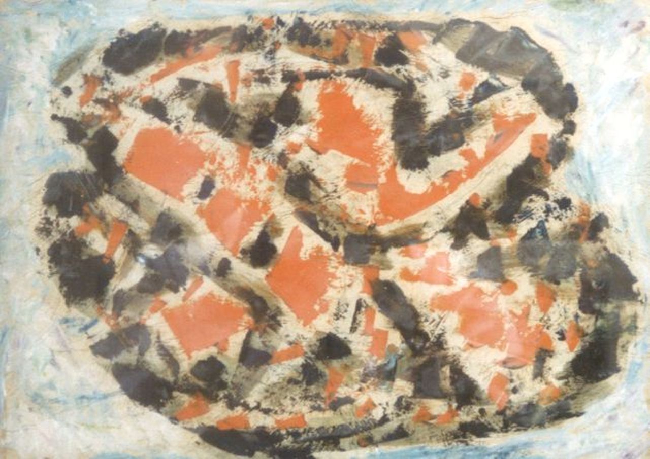 Stenneberg P.S. | Pieter Simon 'Piet' Stenneberg, Compositie, gouache en olieverf op behangpapier 25,0 x 35,1 cm, gesigneerd verso en onduidelijk gedateerd dec. 1960 Stenneberg P.S. | Pieter Simon 'Piet' Stenneberg, Compositie, gouache en olieverf op behangpapier 25,0 x 35,1 cm, gesigneerd verso en onduidelijk gedateerd dec. 1960