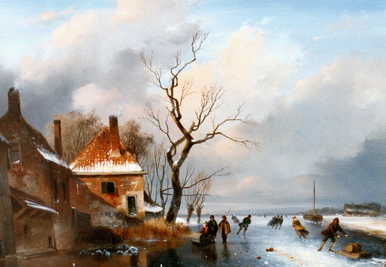 Roosenboom N.J. | Nicolaas Johannes Roosenboom, IJsvertier langs de dorpsrand, olieverf op paneel 34,0 x 45,6 cm, gesigneerd rechtsonder Roosenboom N.J. | Nicolaas Johannes Roosenboom, IJsvertier langs de dorpsrand, olieverf op paneel 34,0 x 45,6 cm, gesigneerd rechtsonder