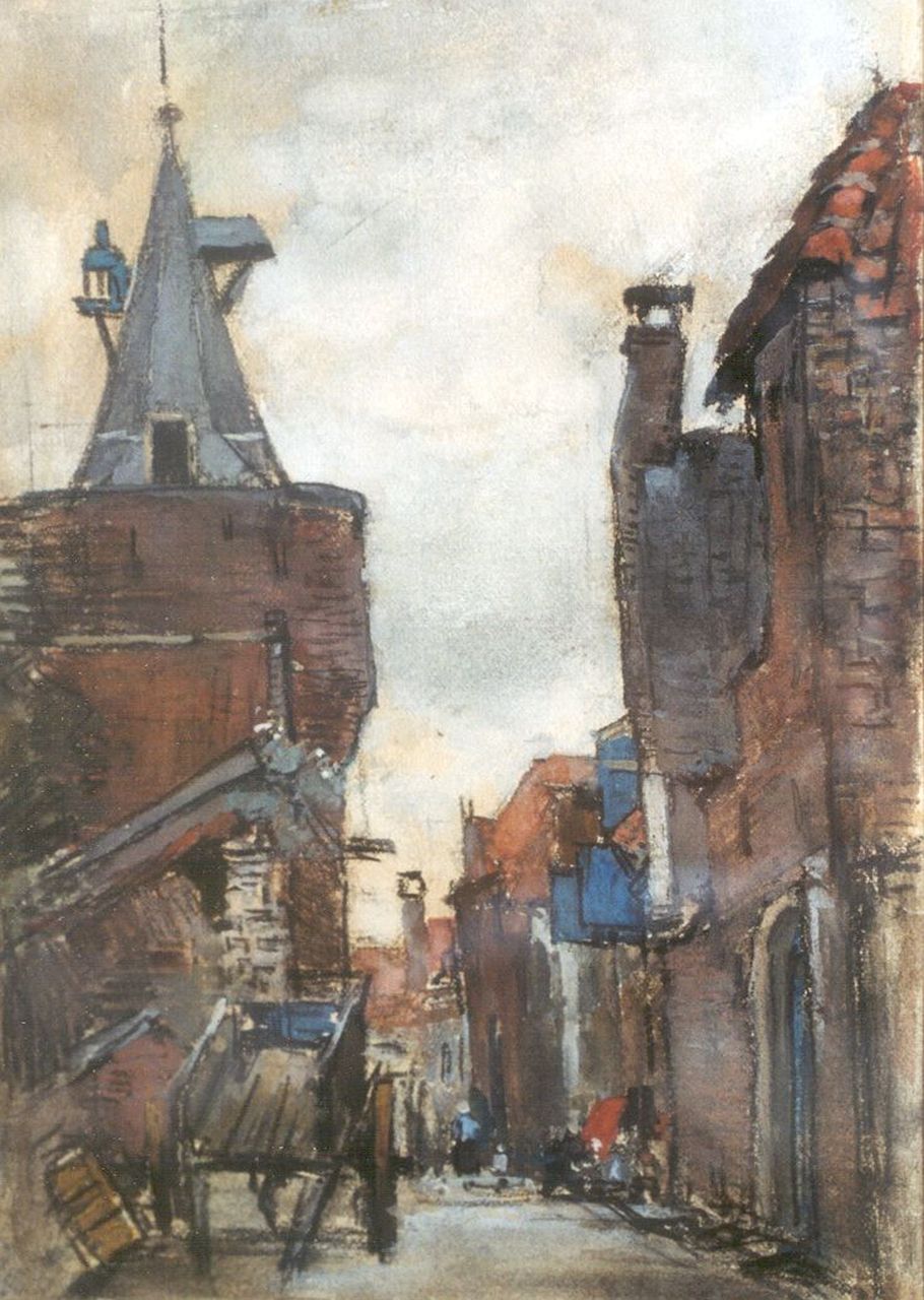 Arntzenius P.F.N.J. | Pieter Florentius Nicolaas Jacobus 'Floris' Arntzenius, Gezicht op de Vispoort te Elburg, houtskool en aquarel op papier 19,4 x 13,7 cm, gesigneerd rechtsonder vaag Arntzenius P.F.N.J. | Pieter Florentius Nicolaas Jacobus 'Floris' Arntzenius, Gezicht op de Vispoort te Elburg, houtskool en aquarel op papier 19,4 x 13,7 cm, gesigneerd rechtsonder vaag
