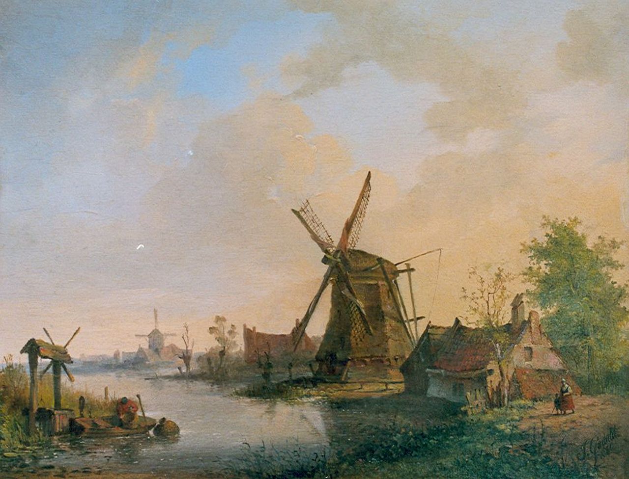 Grootveld J.D.G.  | Jan David Geerling Grootveld, Molens aan een vaart, olieverf op paneel 20,4 x 26,2 cm, gesigneerd rechtsonder en gedateerd 1840