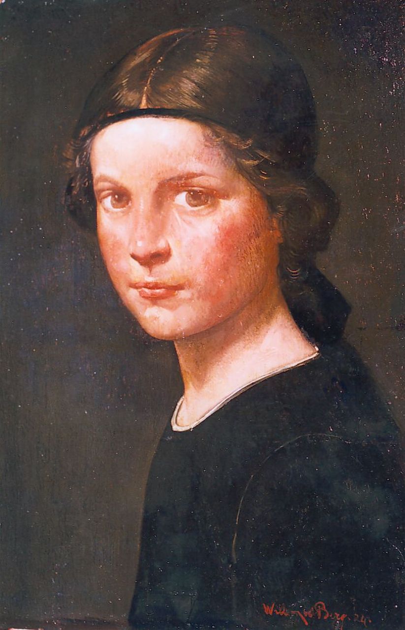 Berg W.H. van den | 'Willem' Hendrik van den Berg, Portret van een meisje met haarband, olieverf op paneel 27,0 x 17,5 cm, gesigneerd rechtsonder en gedateerd '24 Berg W.H. van den | 'Willem' Hendrik van den Berg, Portret van een meisje met haarband, olieverf op paneel 27,0 x 17,5 cm, gesigneerd rechtsonder en gedateerd '24