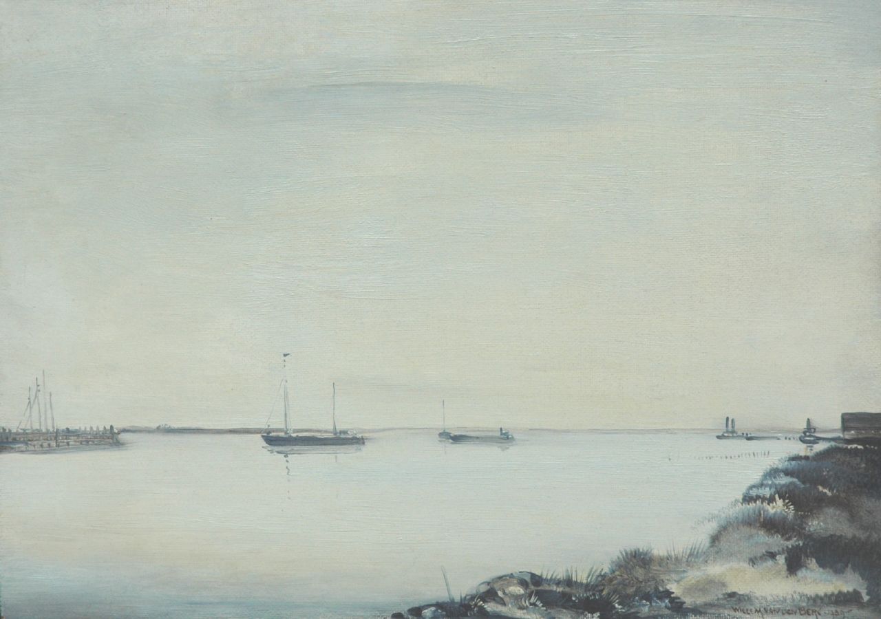 Berg W.H. van den | 'Willem' Hendrik van den Berg, Havenhoofd met binnenvarende schepen, olieverf op board 30,7 x 42,6 cm, gesigneerd rechtsonder en gedateerd 1939