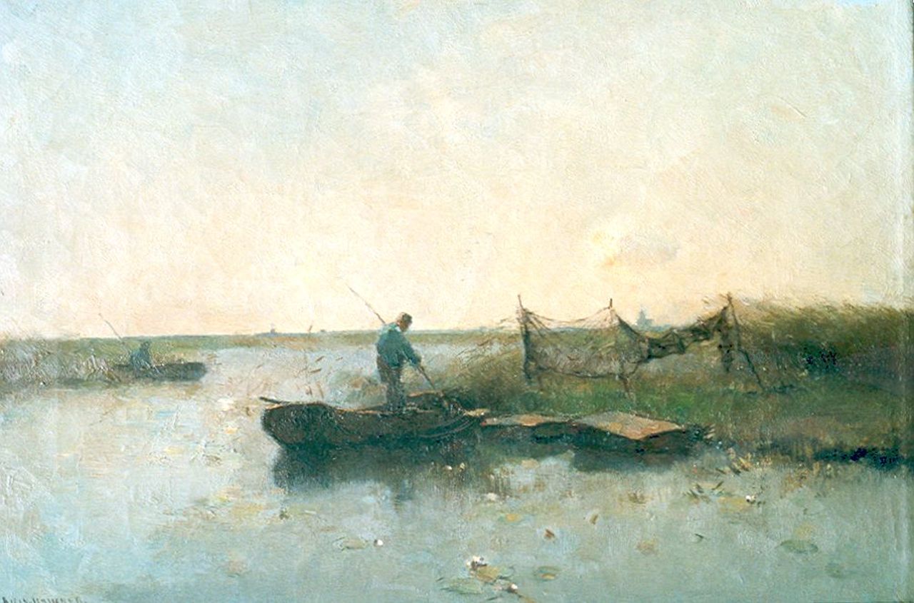 Knikker A.  | Aris Knikker, Vissers in het riet, olieverf op doek 29,9 x 43,1 cm, gesigneerd linksonder
