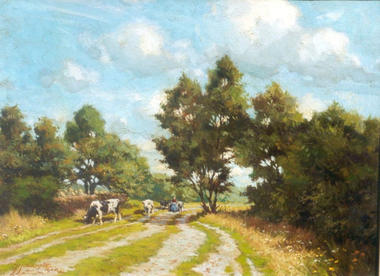 Damme J.J. | Jacobus Johannes Damme, Landweg bij Soest, olieverf op doek 30,3 x 40,5 cm, gesigneerd linksonder en 1940 Damme J.J. | Jacobus Johannes Damme, Landweg bij Soest, olieverf op doek 30,3 x 40,5 cm, gesigneerd linksonder en 1940