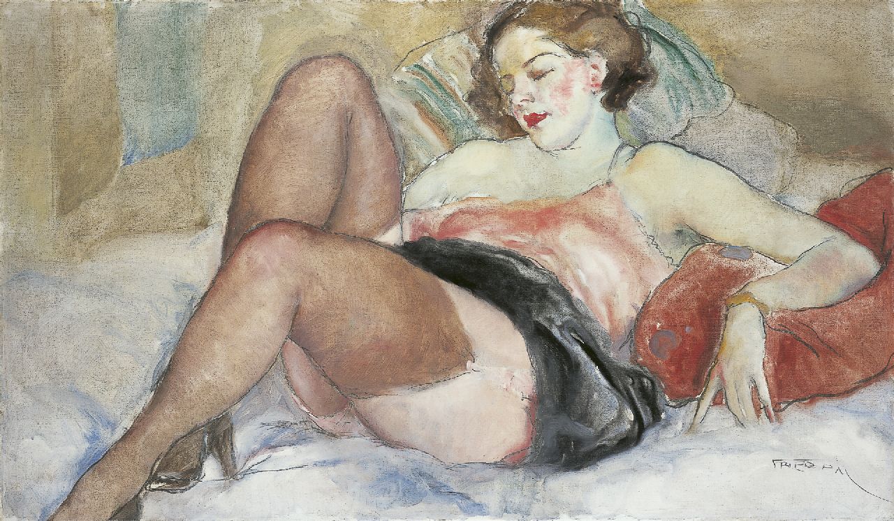 Fried P.  | Pal Fried, Het schoonheidsslaapje, olieverf op doek 70,0 x 119,0 cm, gesigneerd rechtsonder