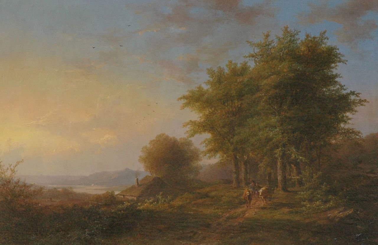 Klombeck J.B. | Johann Bernard Klombeck, Zomerlandschap met herders en vee, olieverf op paneel 38,2 x 56,2 cm, gesigneerd rechtsonder Klombeck J.B. | Johann Bernard Klombeck, Zomerlandschap met herders en vee, olieverf op paneel 38,2 x 56,2 cm, gesigneerd rechtsonder