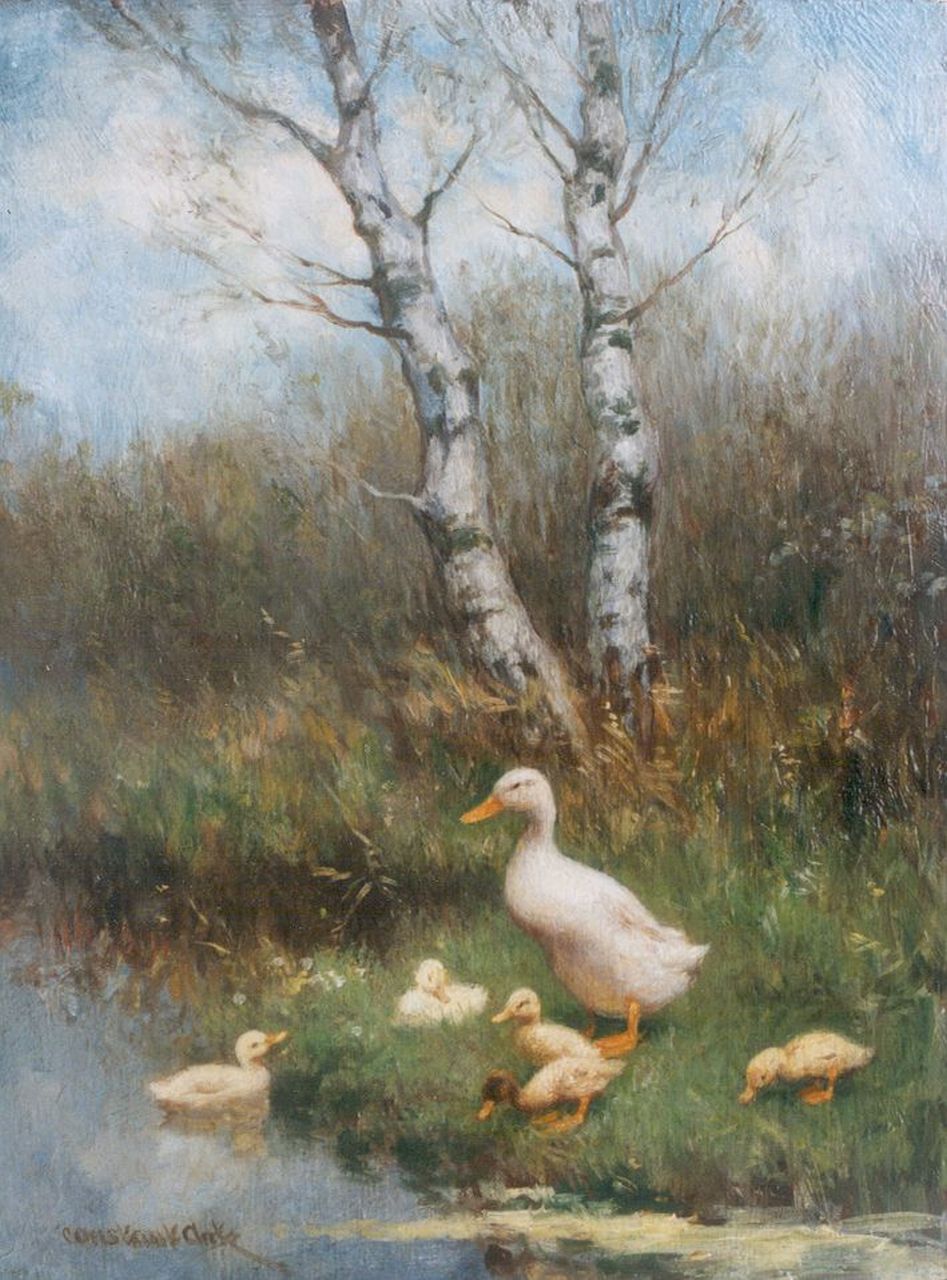 Artz C.D.L. | 'Constant' David Ludovic Artz, Eendjes onder de berkenboom, olieverf op multiplex 24,0 x 18,0 cm, gesigneerd linksonder Artz C.D.L. | 'Constant' David Ludovic Artz, Eendjes onder de berkenboom, olieverf op multiplex 24,0 x 18,0 cm, gesigneerd linksonder