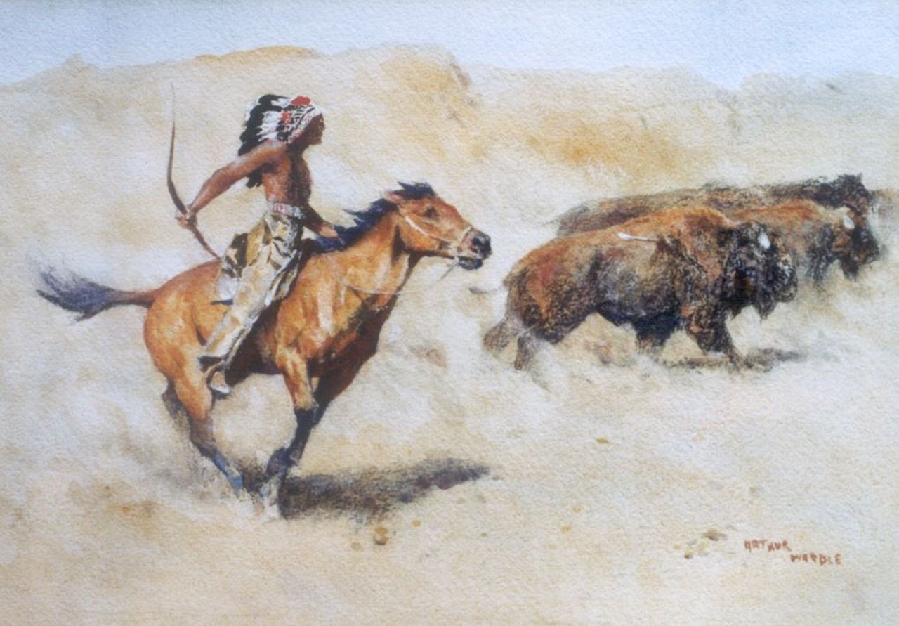 Wardle A. | Arthur Wardle, Bizonjacht, aquarel op papier 30,2 x 40,1 cm, gesigneerd rechtsonder Wardle A. | Arthur Wardle, Bizonjacht, aquarel op papier 30,2 x 40,1 cm, gesigneerd rechtsonder