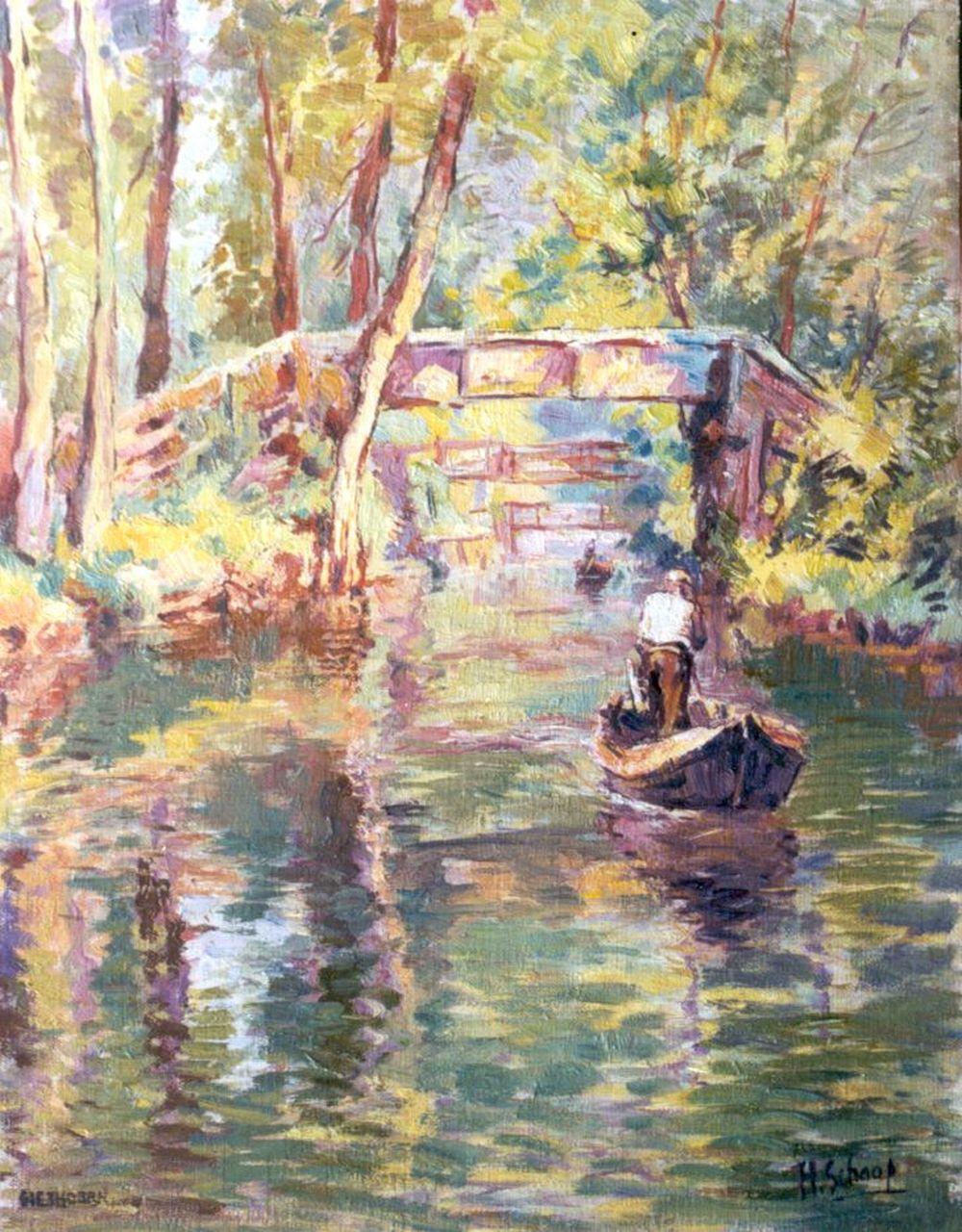 Schaap H.  | Hendrik Schaap, Punters te Giethoorn, olieverf op doek 45,2 x 35,1 cm, gesigneerd rechtsonder