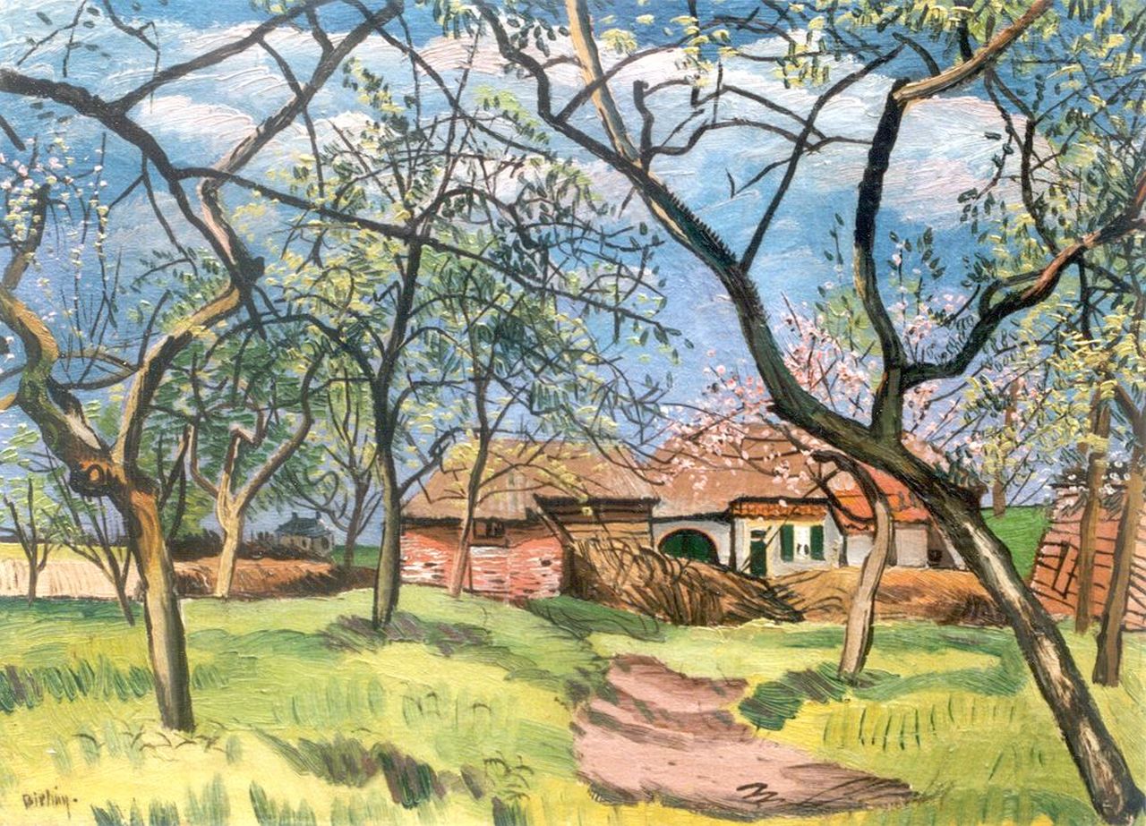 Bieling H.F.  | Hermann Friederich 'Herman' Bieling, Boerderij achter bomen, olieverf op doek 34,9 x 48,5 cm, gesigneerd linksonder