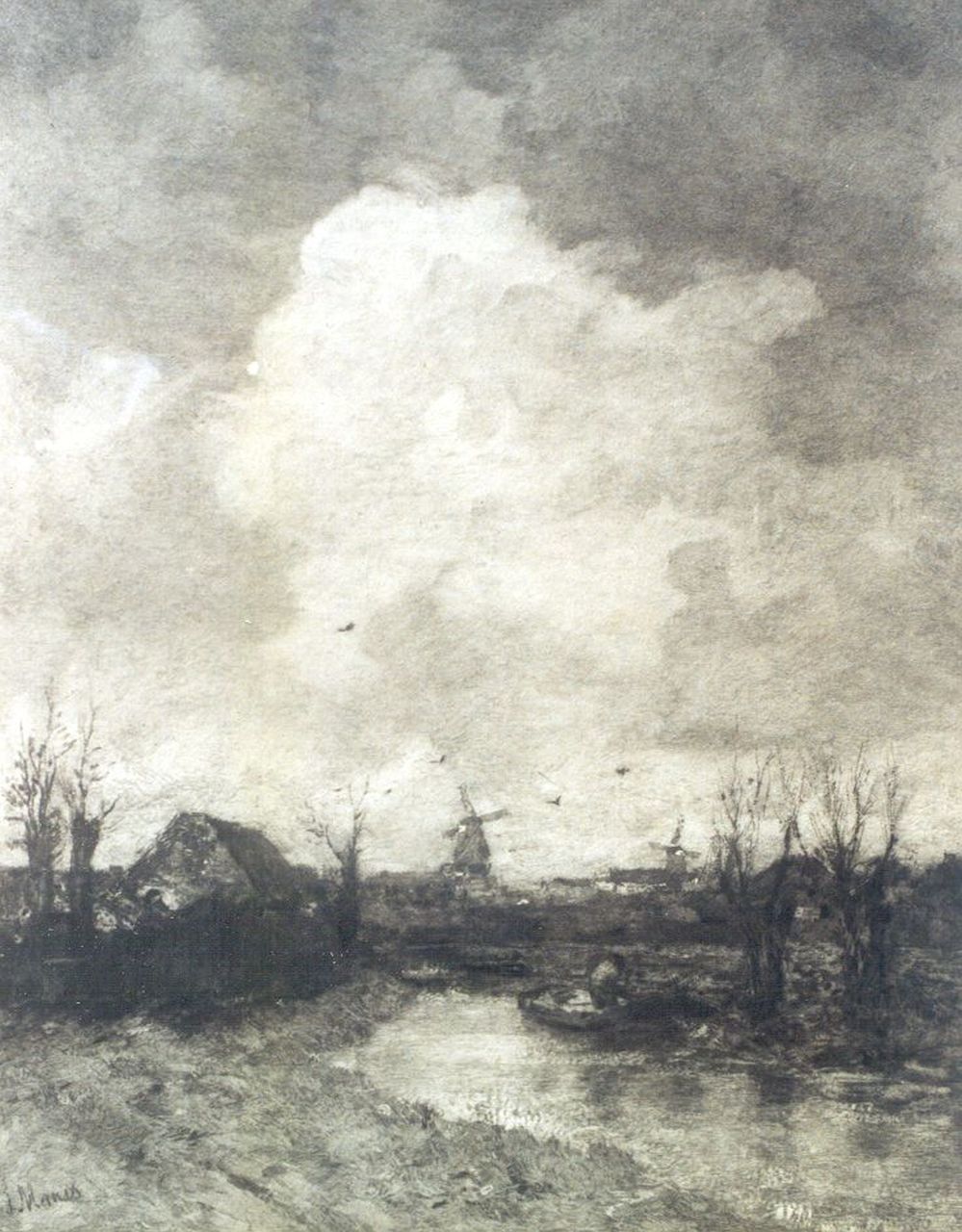 Graadt van Roggen J.M.  | 'Johannes' Mattheus Graadt van Roggen, Landschap in de omgeving van Den Haag, naar J.H. Maris, ets op papier 50,0 x 63,0 cm, gesigneerd rechtsonder