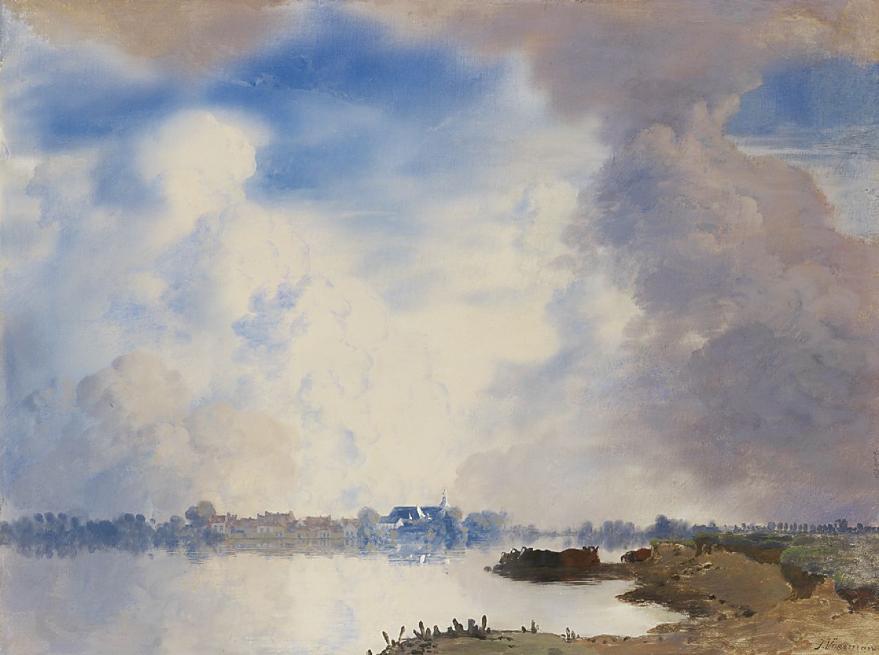 Voerman sr. J.  | Jan Voerman sr., De IJssel bij Hattem, olieverf op paneel 52,0 x 69,0 cm, gesigneerd rechtsonder