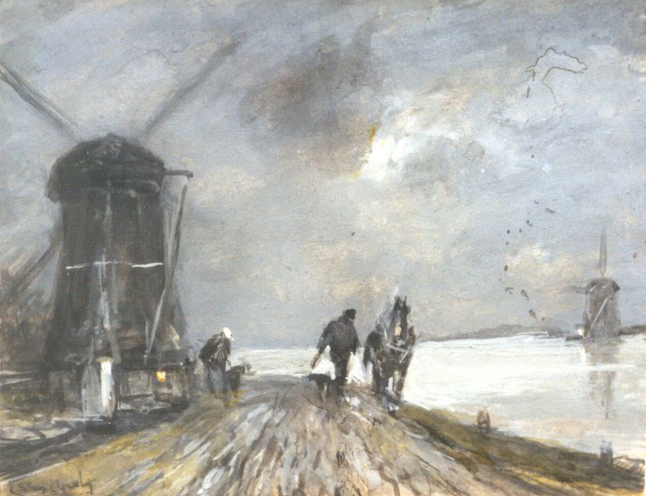 Apol L.F.H. | Lodewijk Franciscus Hendrik 'Louis' Apol, Jaagpad in de winter, aquarel op papier 14,2 x 18,3 cm, gesigneerd linksonder Apol L.F.H. | Lodewijk Franciscus Hendrik 'Louis' Apol, Jaagpad in de winter, aquarel op papier 14,2 x 18,3 cm, gesigneerd linksonder