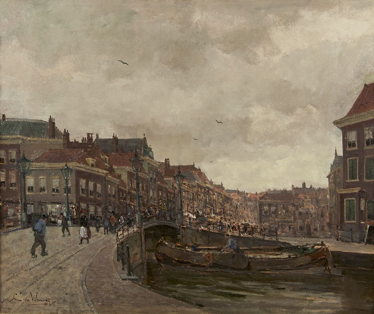 Kees van Waning | Gezicht op de Wagenbrug en de Wagenstraat, Den Haag, olieverf op doek, 51,2 x 61,3 cm, gesigneerd l.o. Kees van Waning | Gezicht op de Wagenbrug en de Wagenstraat, Den Haag, olieverf op doek, 51,2 x 61,3 cm, gesigneerd l.o.