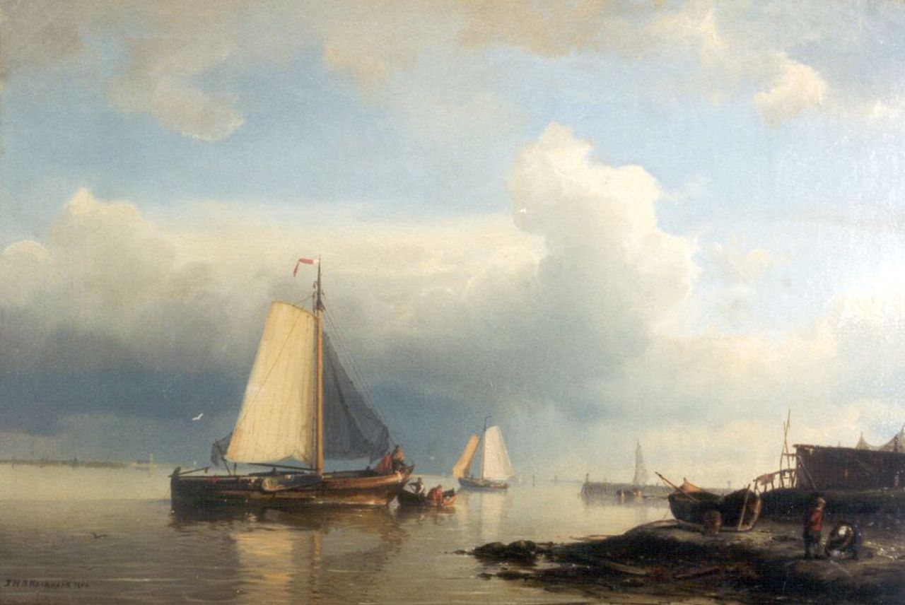 Koekkoek J.H.B. | Johannes Hermanus Barend 'Jan H.B.' Koekkoek, Schepen op kalme zee, olieverf op doek 37,4 x 54,3 cm, gesigneerd linksonder en gedateerd 1860 Koekkoek J.H.B. | Johannes Hermanus Barend 'Jan H.B.' Koekkoek, Schepen op kalme zee, olieverf op doek 37,4 x 54,3 cm, gesigneerd linksonder en gedateerd 1860