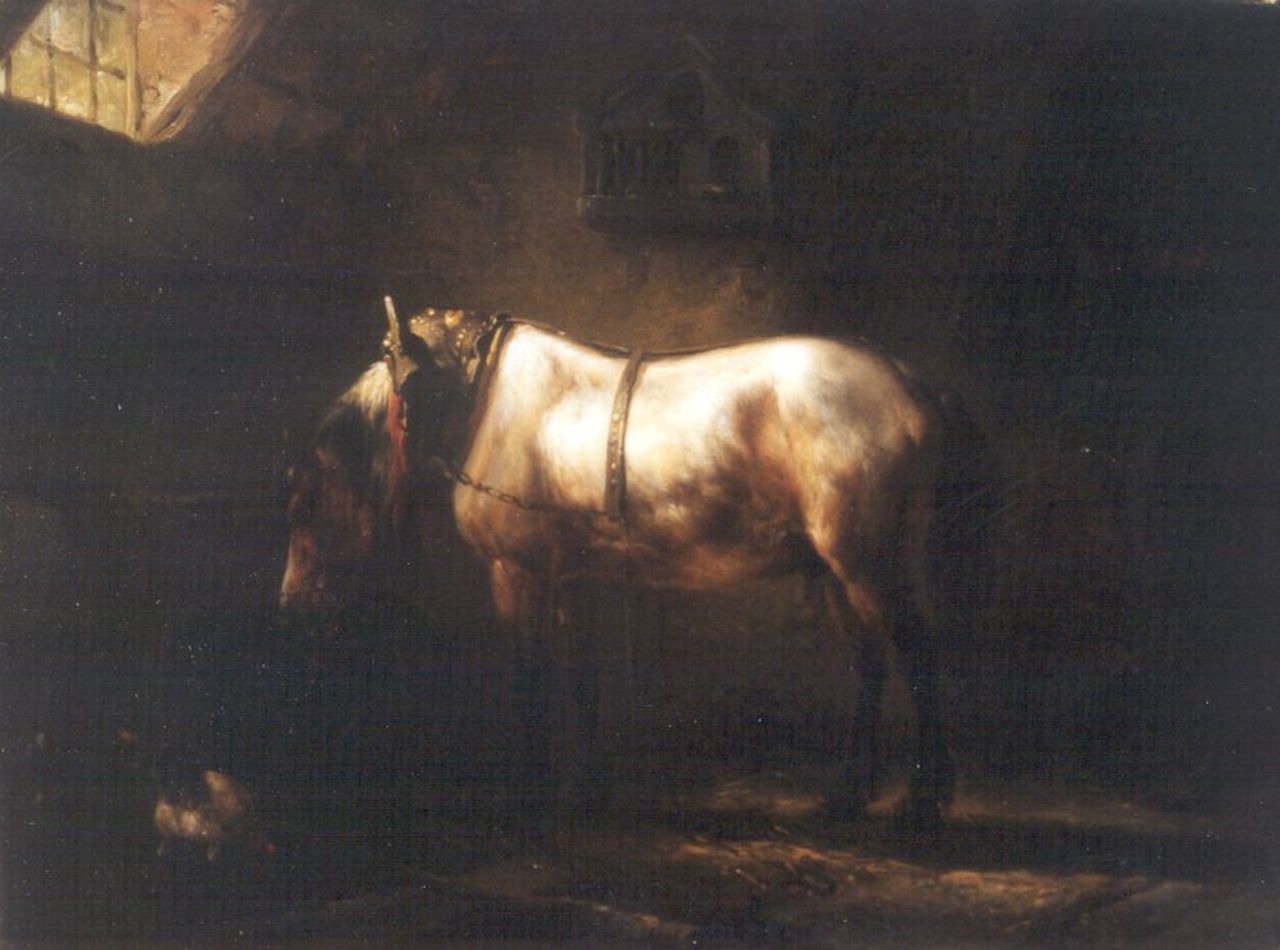 Verschuur W. | Wouterus Verschuur, In de stal, olieverf op paneel 16,2 x 21,6 cm, gesigneerd l. v/h m. en gedateerd 1847 Verschuur W. | Wouterus Verschuur, In de stal, olieverf op paneel 16,2 x 21,6 cm, gesigneerd l. v/h m. en gedateerd 1847