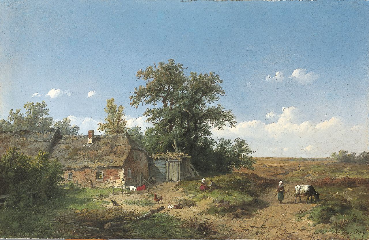 Wijngaerdt A.J. van | Anthonie Jacobus van Wijngaerdt, Boerenerf aan de rand van de hei, olieverf op paneel 23,2 x 35,8 cm, gesigneerd rechtsonder Wijngaerdt A.J. van | Anthonie Jacobus van Wijngaerdt, Boerenerf aan de rand van de hei, olieverf op paneel 23,2 x 35,8 cm, gesigneerd rechtsonder