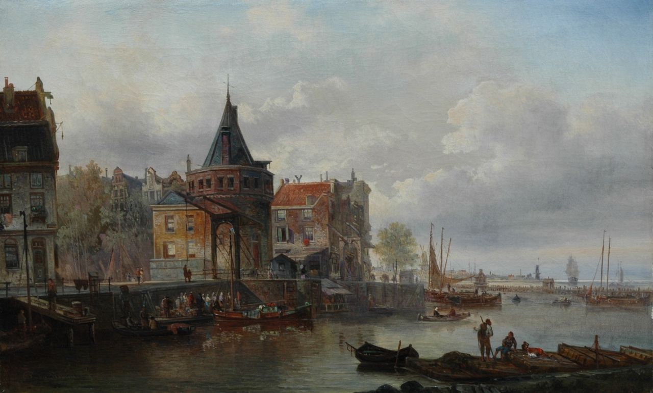 Bommel E.P. van | Elias Pieter van Bommel, Schreierstoren, Amsterdam, olieverf op doek 42,4 x 68,8 cm, gesigneerd linksonder en gedateerd 1886