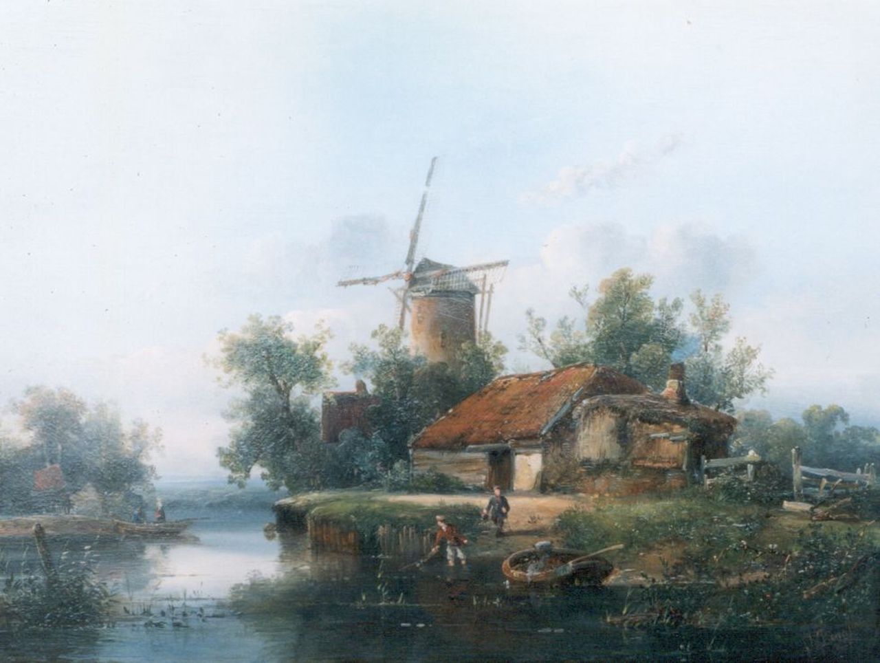 Dona A.F. | Antonie Franciscus Dona, Riviergezichtje met boerderij en molen, olieverf op paneel 31,3 x 42,0 cm, gesigneerd rechtsonder en gedateerd 1852 Dona A.F. | Antonie Franciscus Dona, Riviergezichtje met boerderij en molen, olieverf op paneel 31,3 x 42,0 cm, gesigneerd rechtsonder en gedateerd 1852