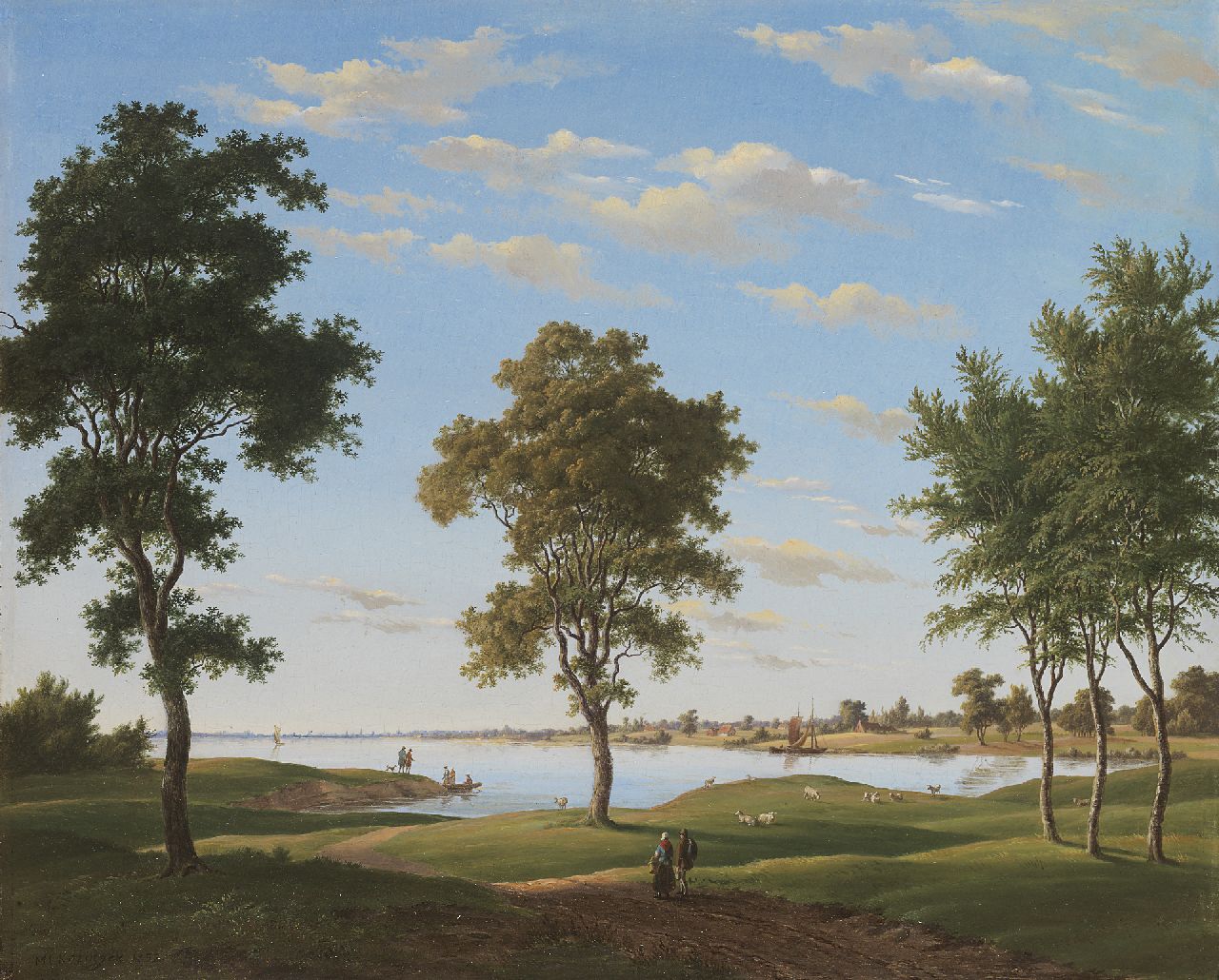 Kitzinger M.L. | Maximiliaan Leonard Kitzinger, Idyllisch rivierlandschap, olieverf op paneel 34,0 x 41,7 cm, gesigneerd linksonder Kitzinger M.L. | Maximiliaan Leonard Kitzinger, Idyllisch rivierlandschap, olieverf op paneel 34,0 x 41,7 cm, gesigneerd linksonder