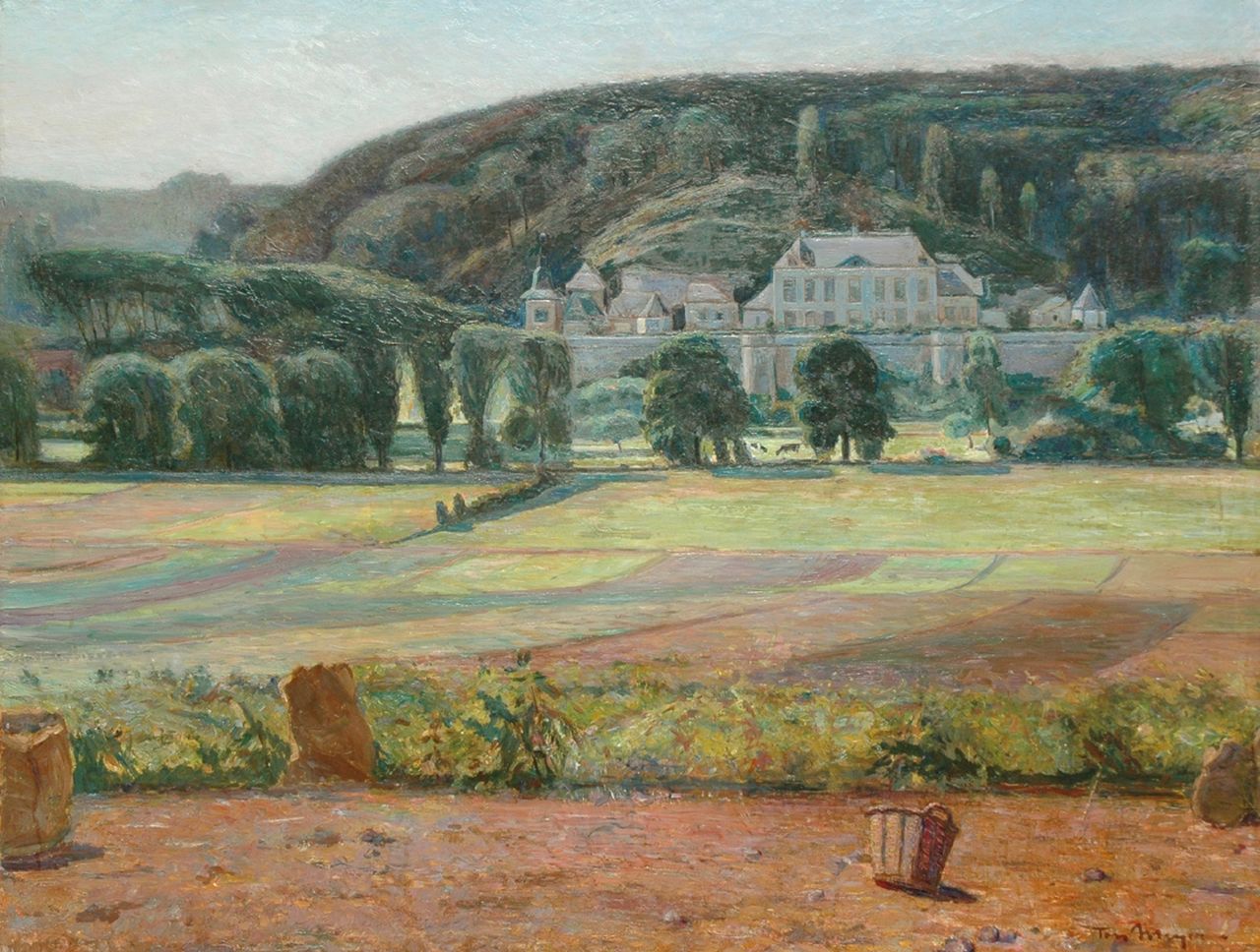 Meijer T.J.C.M.C. | Thomas Johannes Cornelis Marinus Carel 'Ton' Meijer, Gezicht op kasteel Neercanne bij Maastricht, olieverf op doek 78,0 x 100,0 cm, gesigneerd rechtsonder Meijer T.J.C.M.C. | Thomas Johannes Cornelis Marinus Carel 'Ton' Meijer, Gezicht op kasteel Neercanne bij Maastricht, olieverf op doek 78,0 x 100,0 cm, gesigneerd rechtsonder