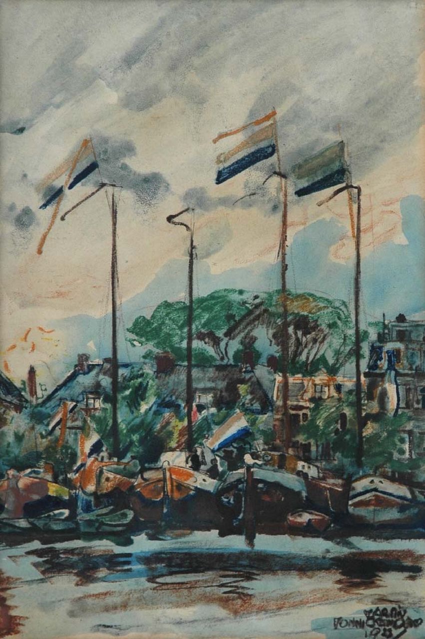 Monnickendam M. | Martin Monnickendam, Vlaggen op de Amstel, aquarel op papier 38,0 x 26,5 cm, gesigneerd rechtsonder en gedateerd 1923 Monnickendam M. | Martin Monnickendam, Vlaggen op de Amstel, aquarel op papier 38,0 x 26,5 cm, gesigneerd rechtsonder en gedateerd 1923