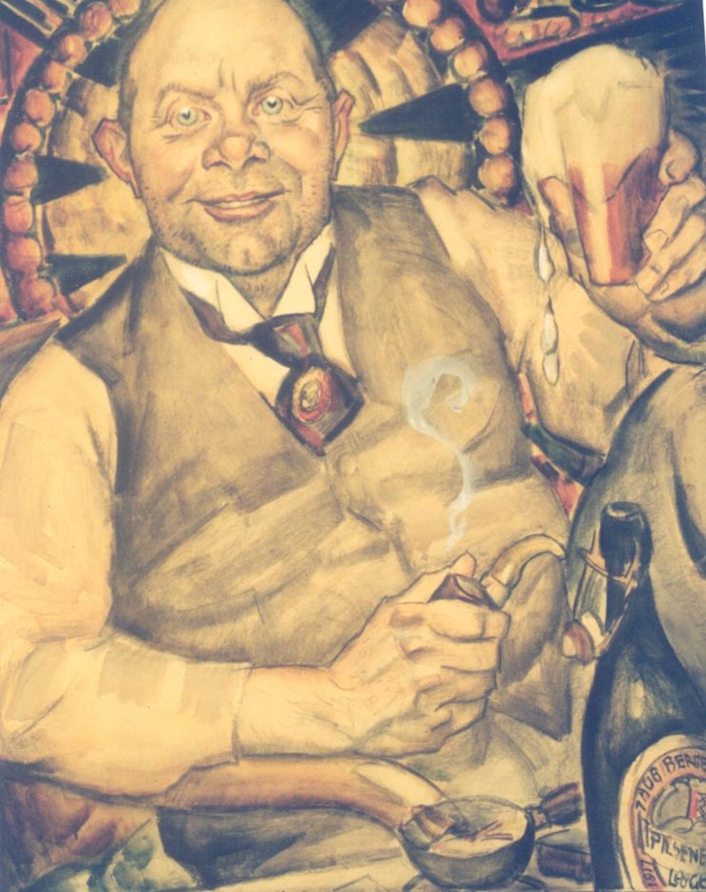 Gestel L. | Leendert 'Leo' Gestel, Piet Boendermaker, zwart krijt en aquarel op papier 77,5 x 69,0 cm, gesigneerd rechtsonder en gedateerd 1 aug Bergen 1917 r.o. op de fles Gestel L. | Leendert 'Leo' Gestel, Piet Boendermaker, zwart krijt en aquarel op papier 77,5 x 69,0 cm, gesigneerd rechtsonder en gedateerd 1 aug Bergen 1917 r.o. op de fles