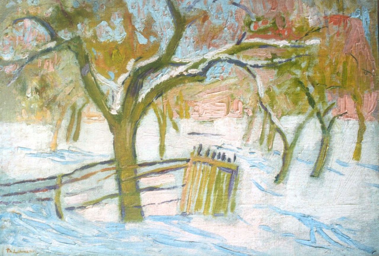 Lohmann Th.W.E.  | Theodor Wilhelm Eduard 'Theo' Lohmann, De tuin van kasteel De Binckhorst, Voorburg, olieverf op doek op board 23,0 x 33,3 cm, gesigneerd linksonder en te dateren ca. 1915