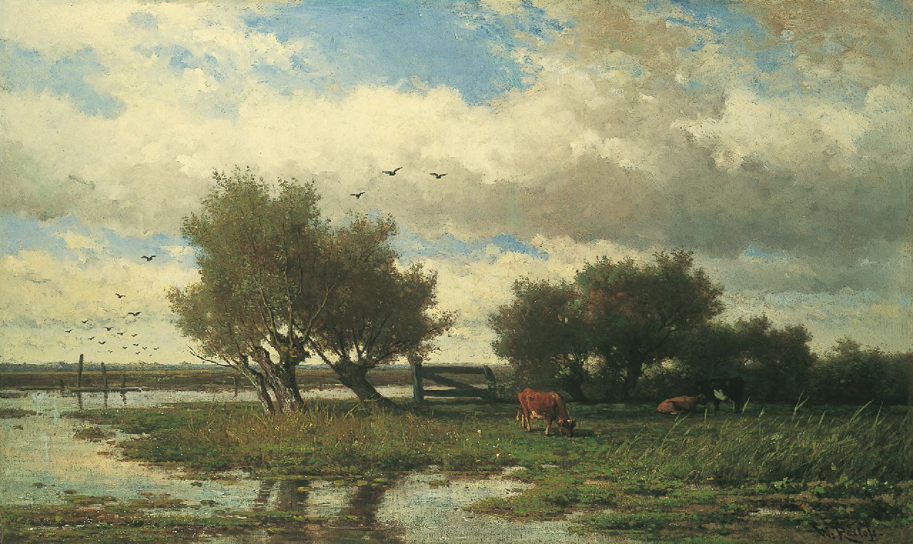 Roelofs W. | Willem Roelofs, Polderlandschap met knotwilgen en vee, olieverf op doek 84,0 x 139,0 cm, gesigneerd rechtsonder en te dateren ca. 1860 Roelofs W. | Willem Roelofs, Polderlandschap met knotwilgen en vee, olieverf op doek 84,0 x 139,0 cm, gesigneerd rechtsonder en te dateren ca. 1860