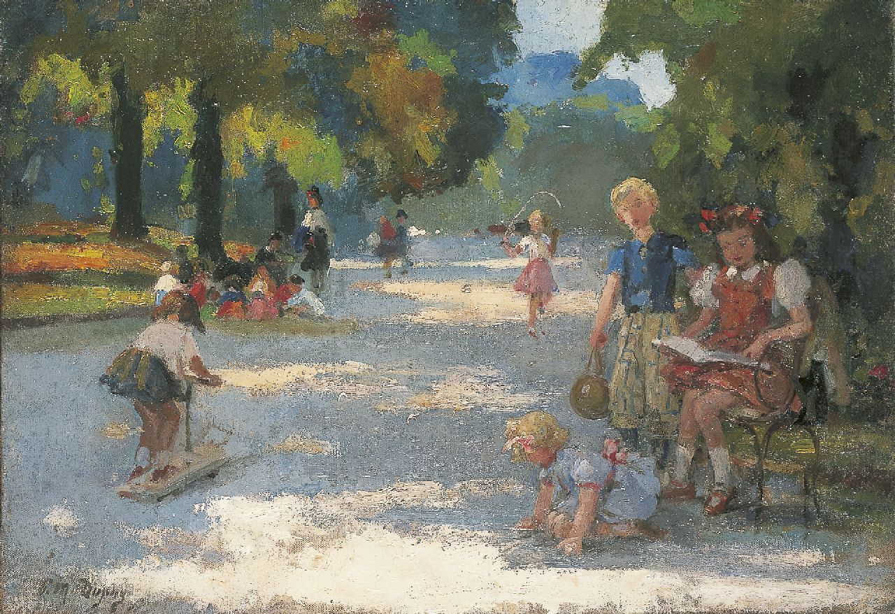 Dupuy P.M. | Paul Michel Dupuy, Spelende kinderen in, Parc Monçeau Parijs, olieverf op doek 38,1 x 55,3 cm, gesigneerd linksonder Dupuy P.M. | Paul Michel Dupuy, Spelende kinderen in, Parc Monçeau Parijs, olieverf op doek 38,1 x 55,3 cm, gesigneerd linksonder
