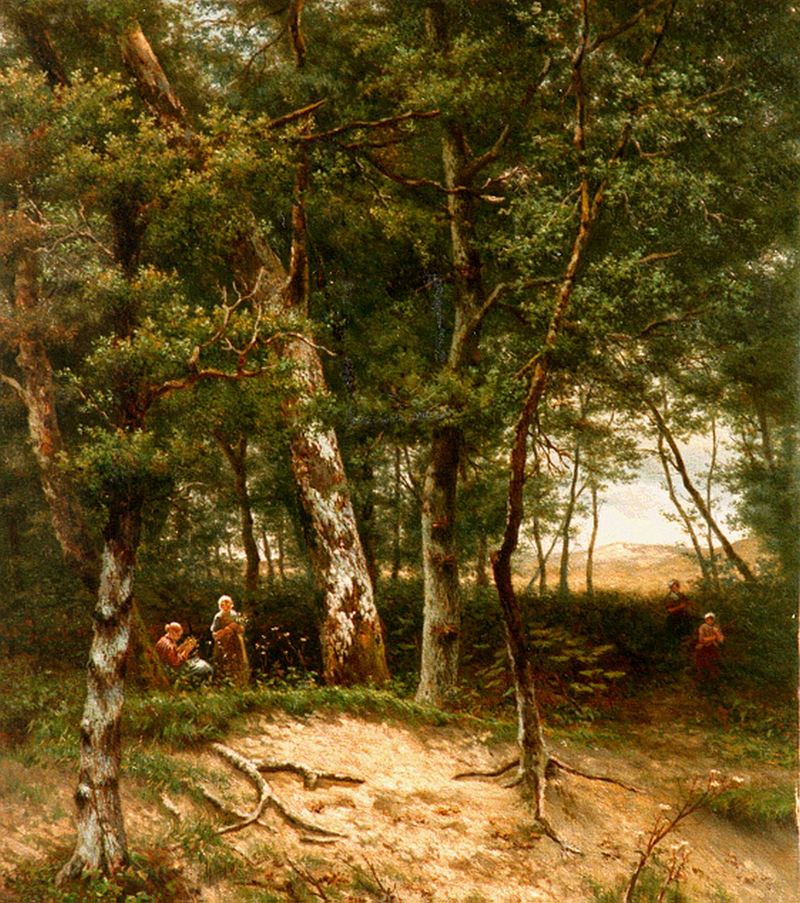 Pieterse G. | Gijsbertus Pieterse, Bloemenpluksters in het bos, olieverf op doek 58,0 x 70,0 cm, gesigneerd rechtsonder Pieterse G. | Gijsbertus Pieterse, Bloemenpluksters in het bos, olieverf op doek 58,0 x 70,0 cm, gesigneerd rechtsonder